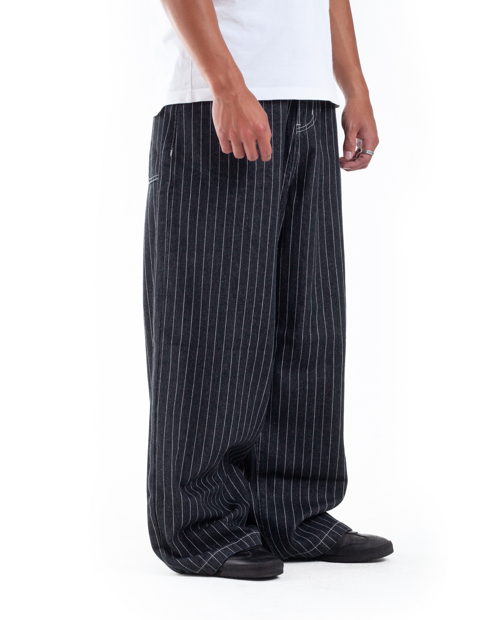 PINSTRIPE WIDE LEG DENIM