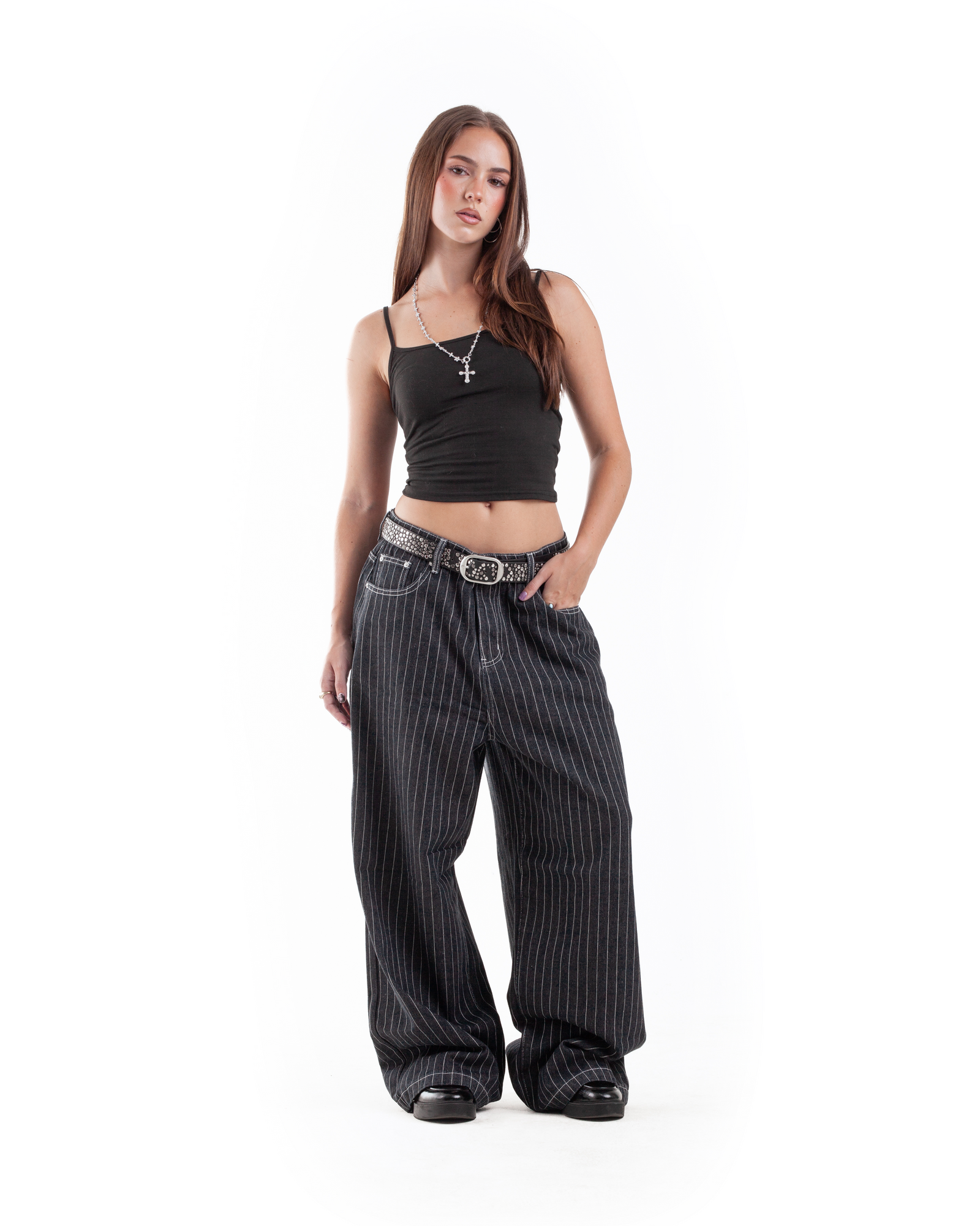 PINSTRIPE WIDE LEG DENIM