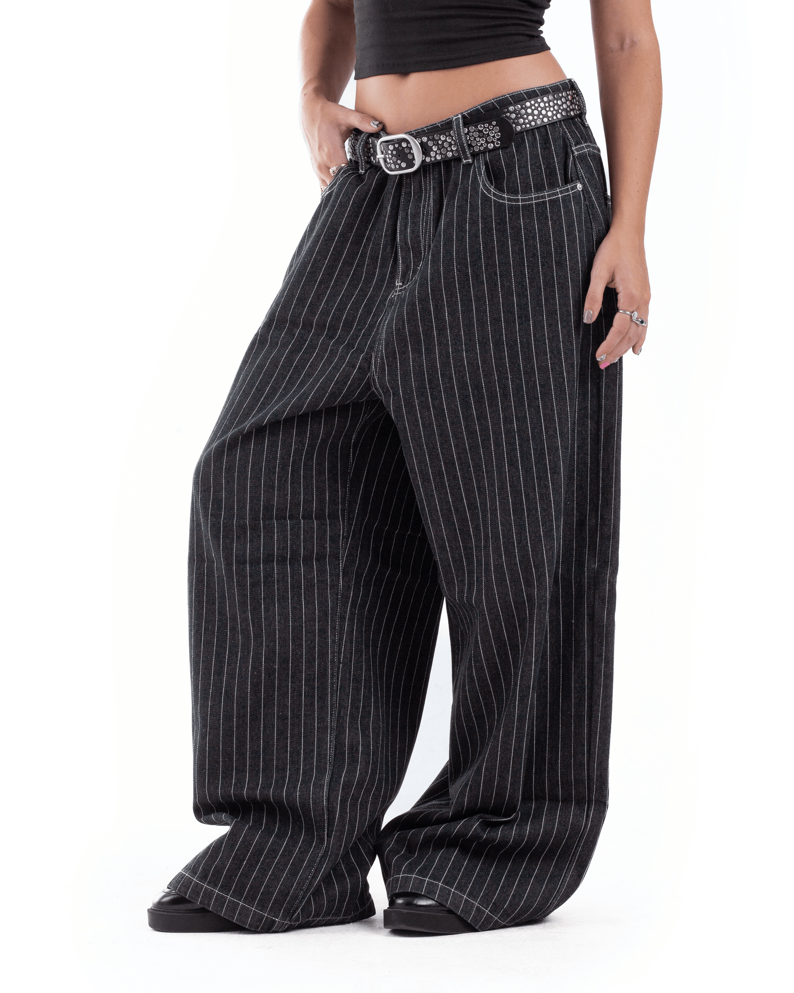 PINSTRIPE WIDE LEG DENIM