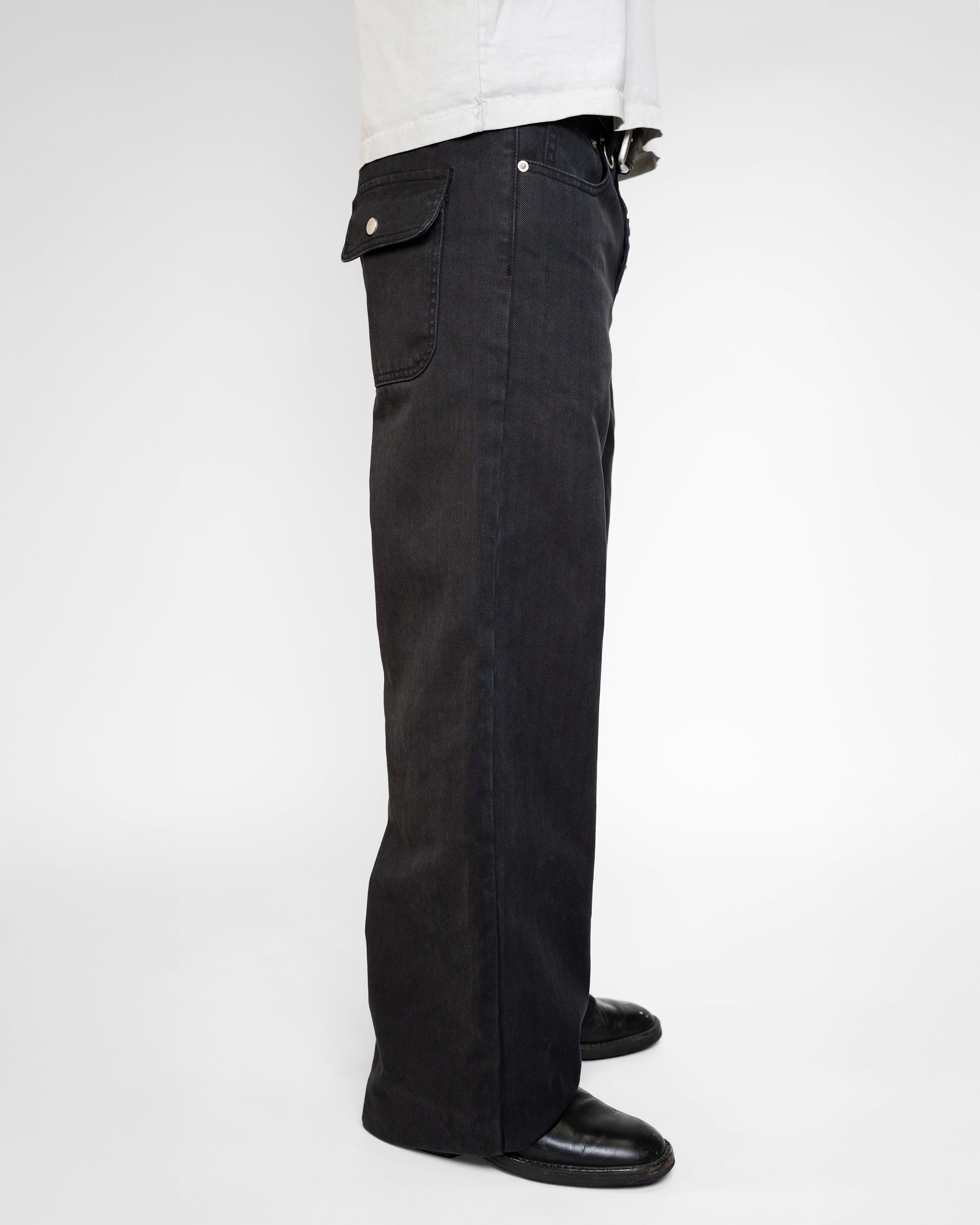 WASHED HERRINGBONE TWILL PANTS