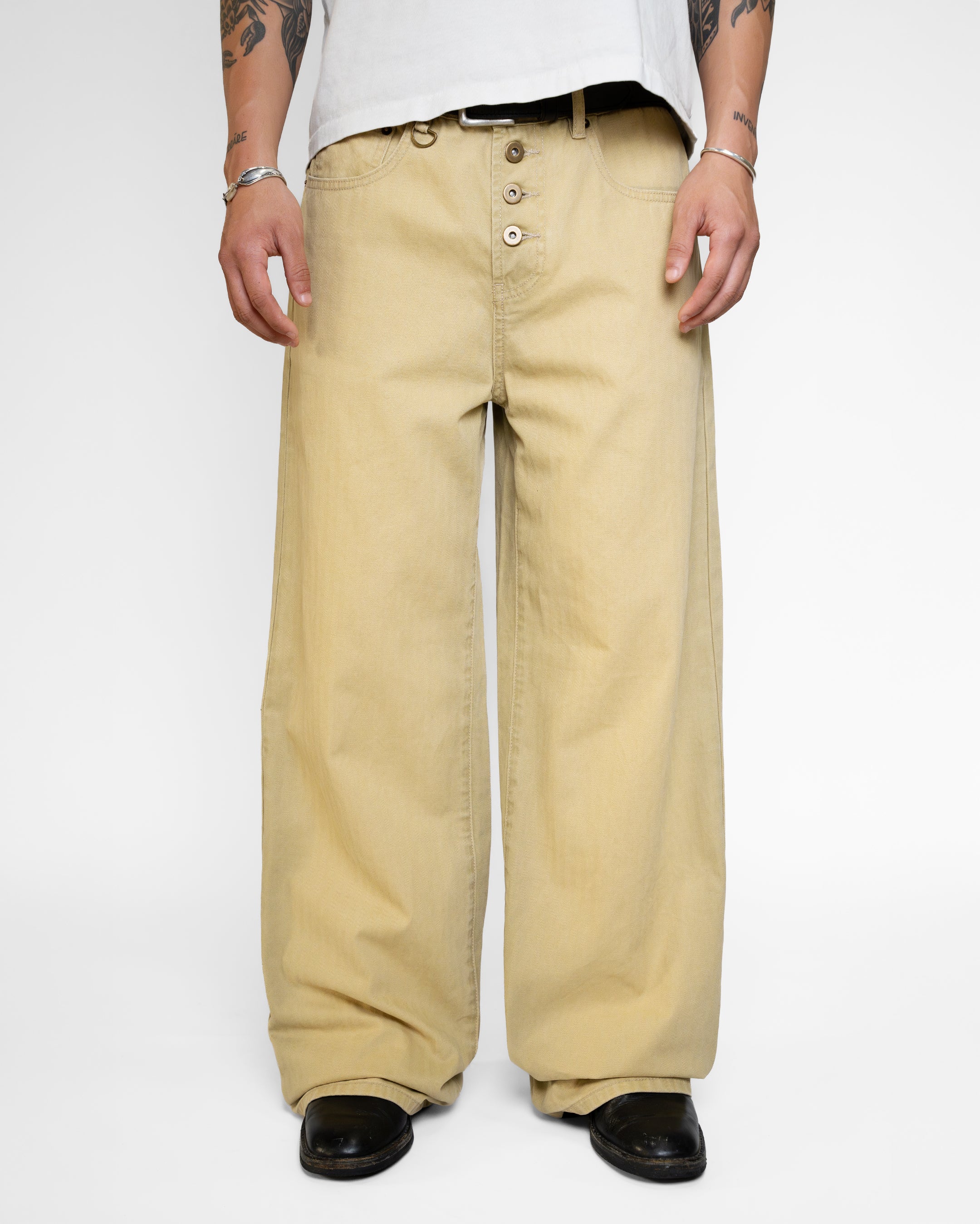 WASHED HERRINGBONE TWILL PANTS