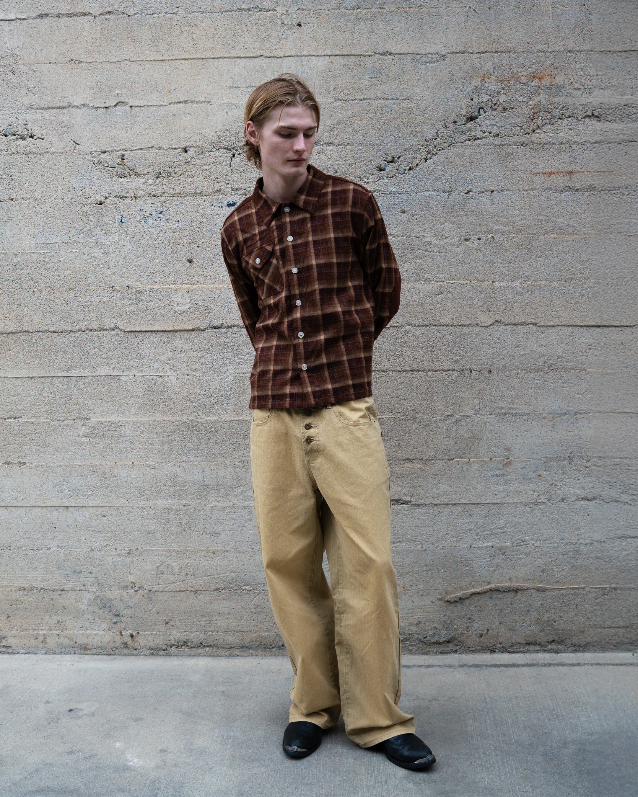 WASHED HERRINGBONE TWILL PANTS