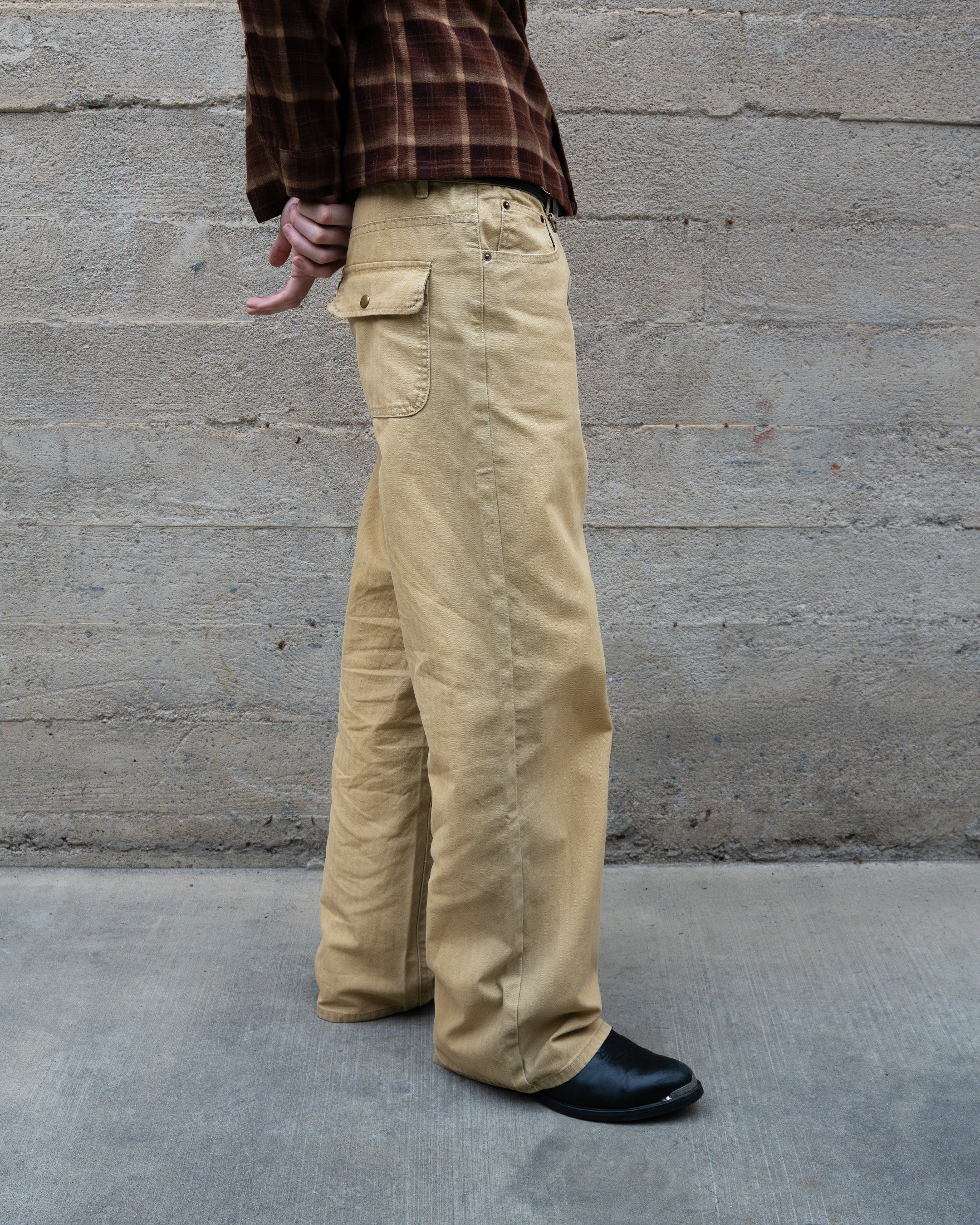 WASHED HERRINGBONE TWILL PANTS
