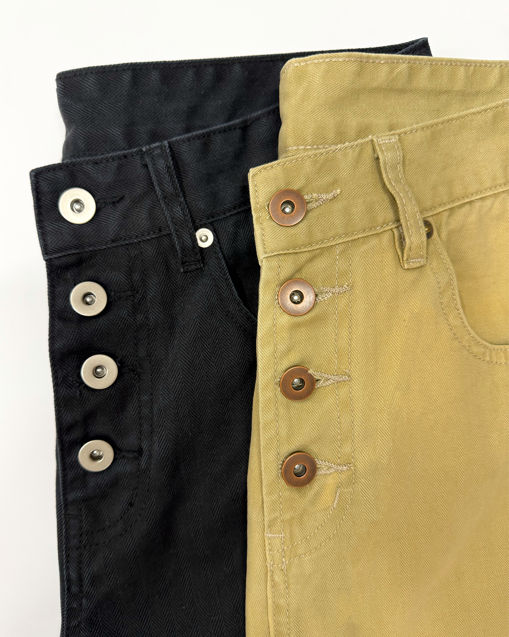 WASHED HERRINGBONE TWILL PANTS