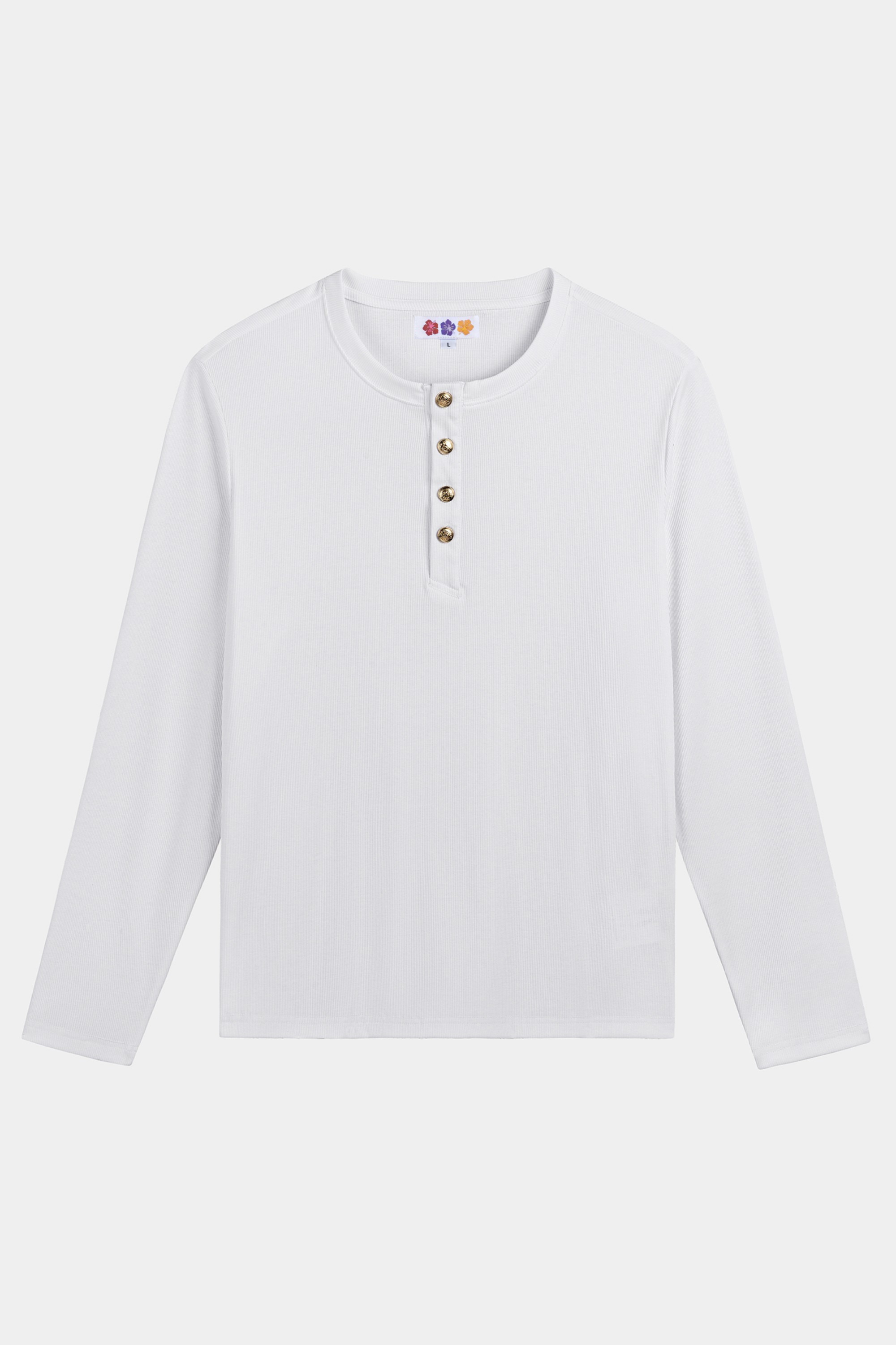 Metal Button Henley Waffle Long‑Sleeve Top