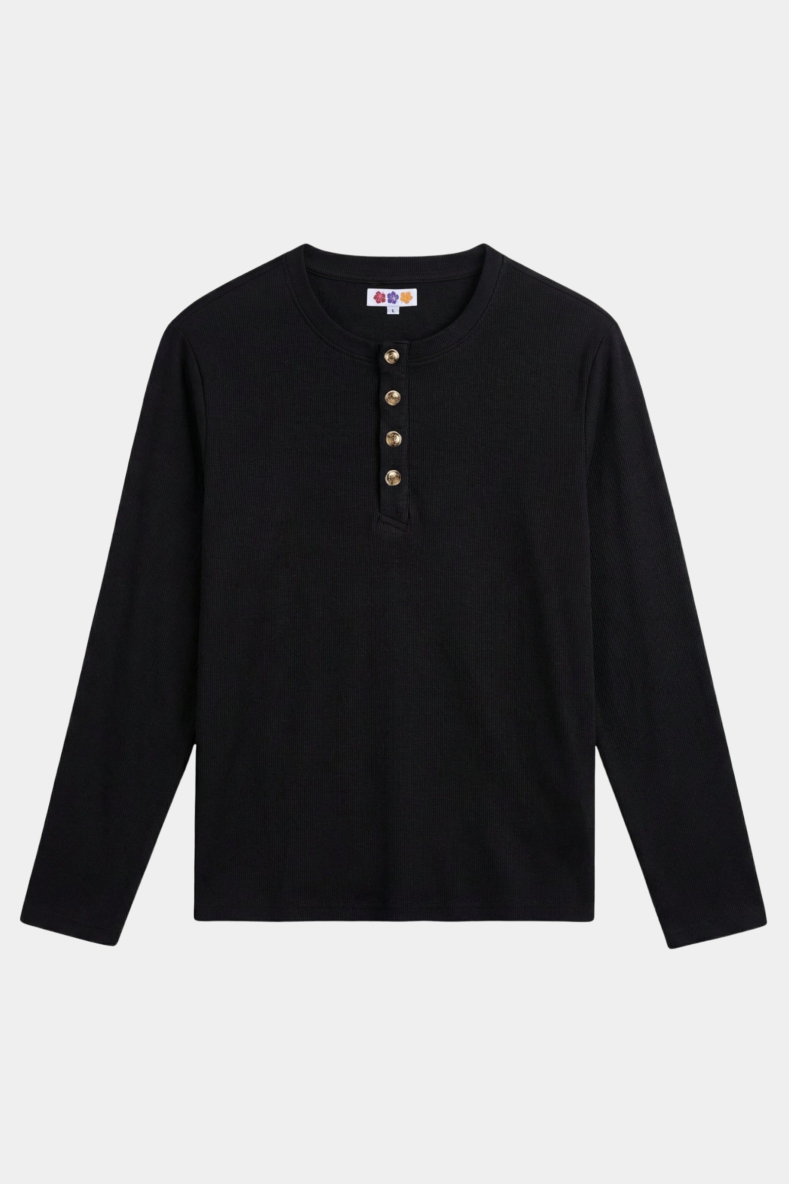 Metal Button Henley Waffle Long‑Sleeve Top