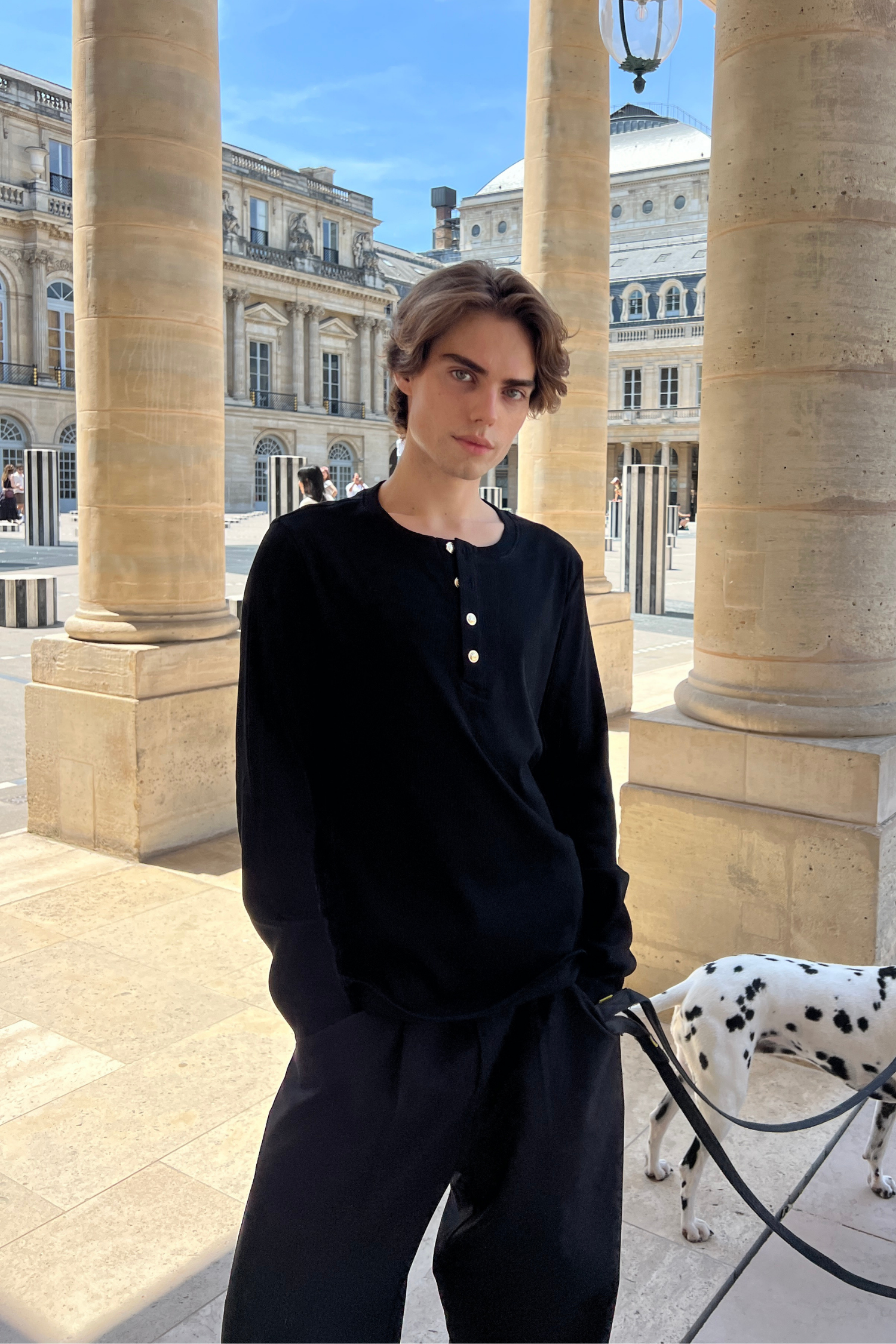 Metal Button Henley Waffle Long‑Sleeve Top