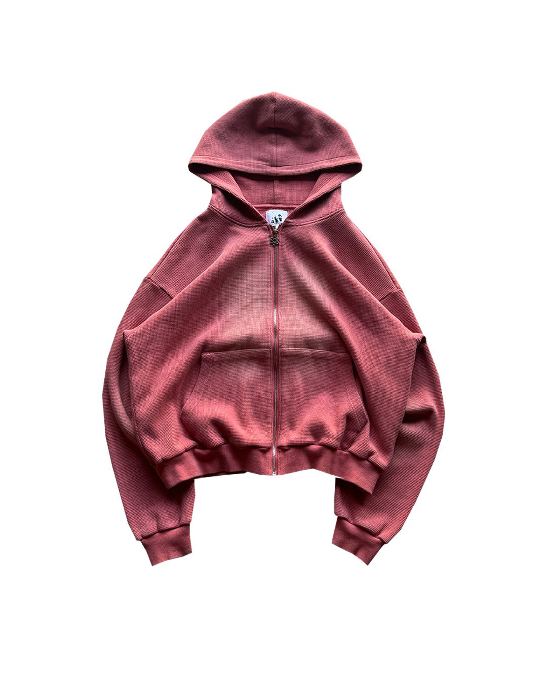 Washed Waffle Knit Cropped Zip Hoodie
