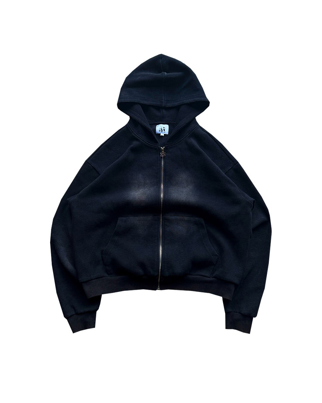 Washed Waffle Knit Cropped Zip Hoodie