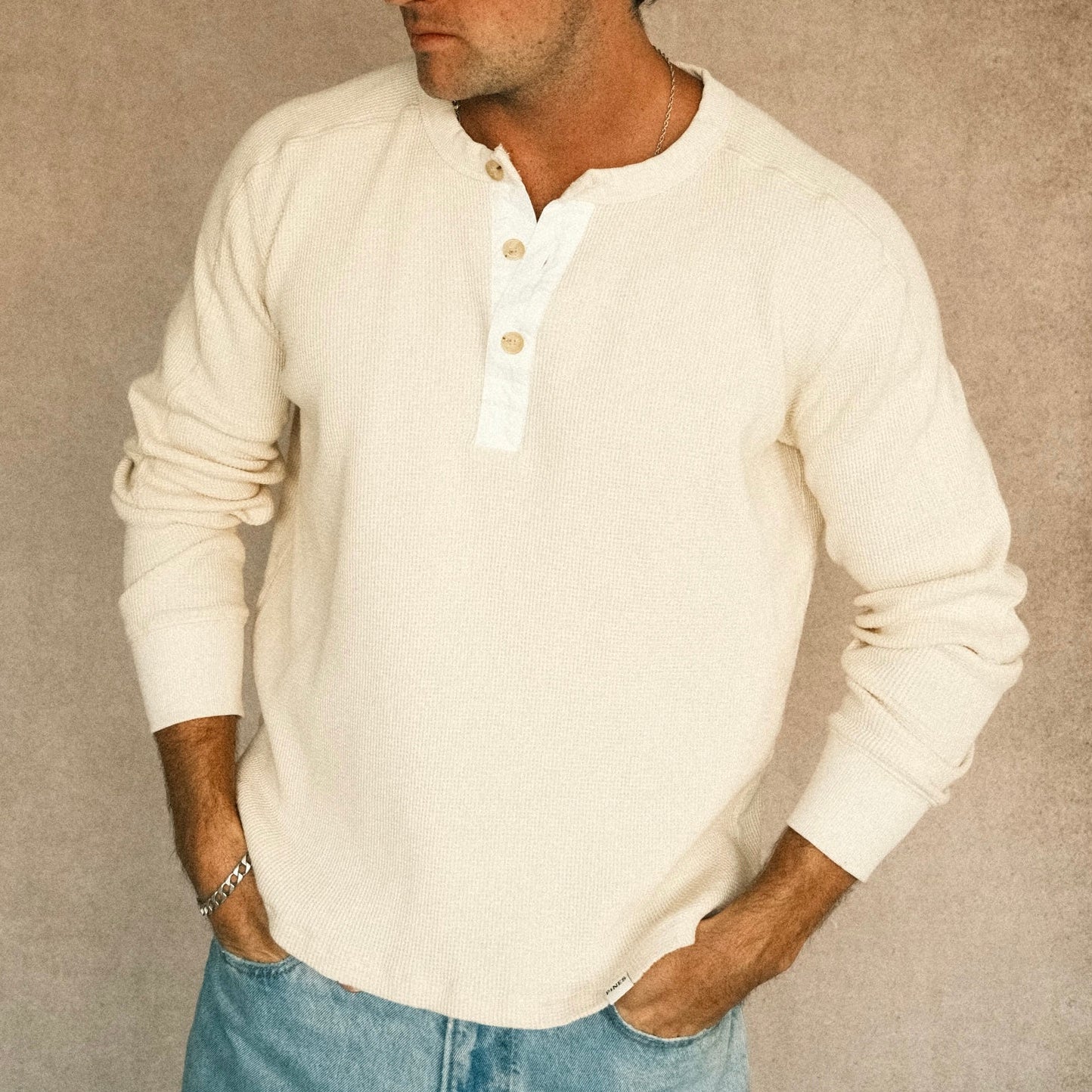 Long-Sleeve Waffle Henley