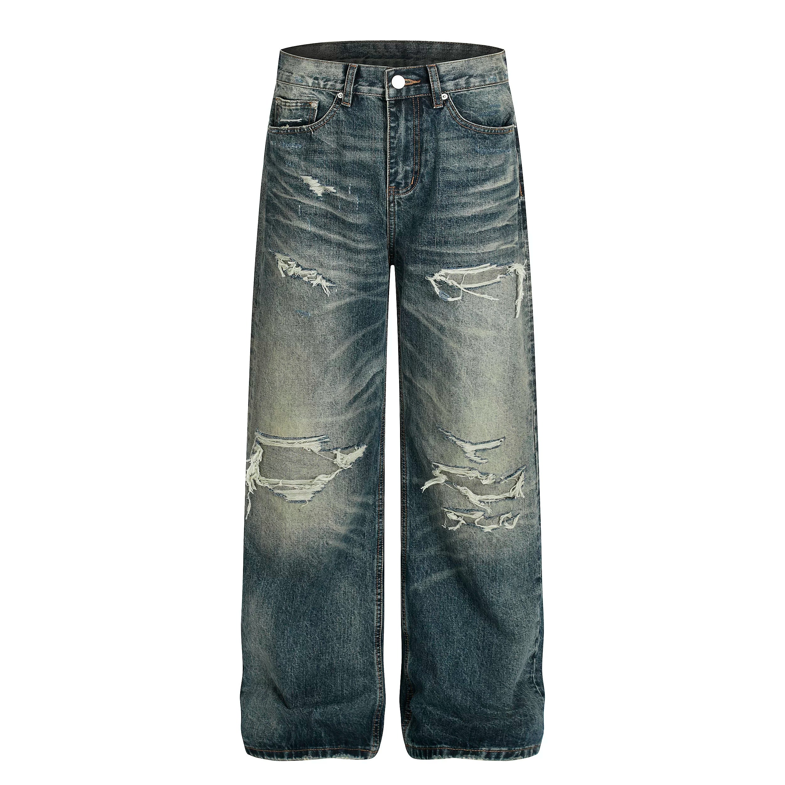 DISTRESSED WIDE DENIM JEANS