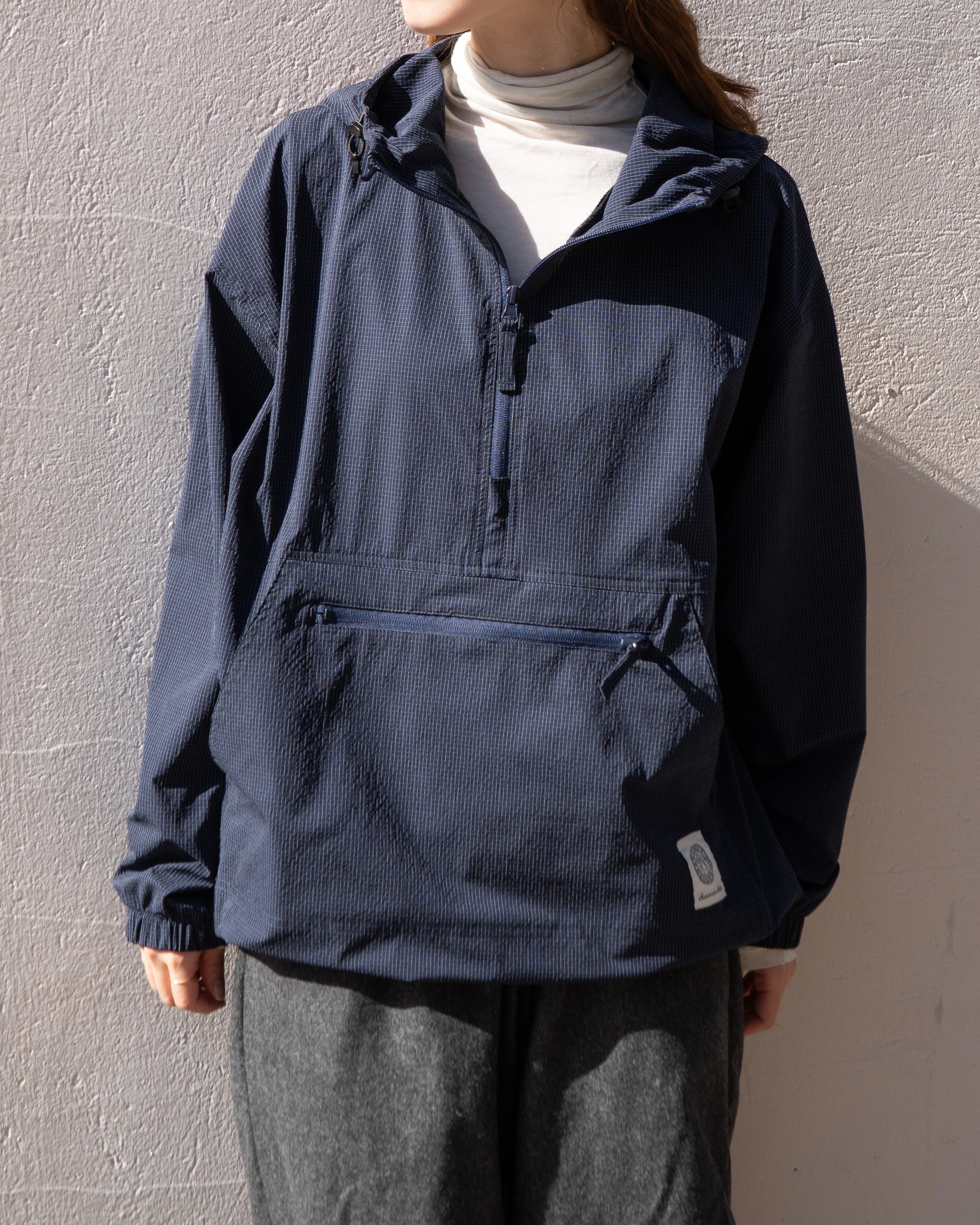 Half Zip Grid Anorak Hooded Windbreaker