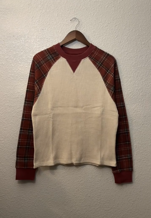 Waffle Patchwork Long Sleeve Top
