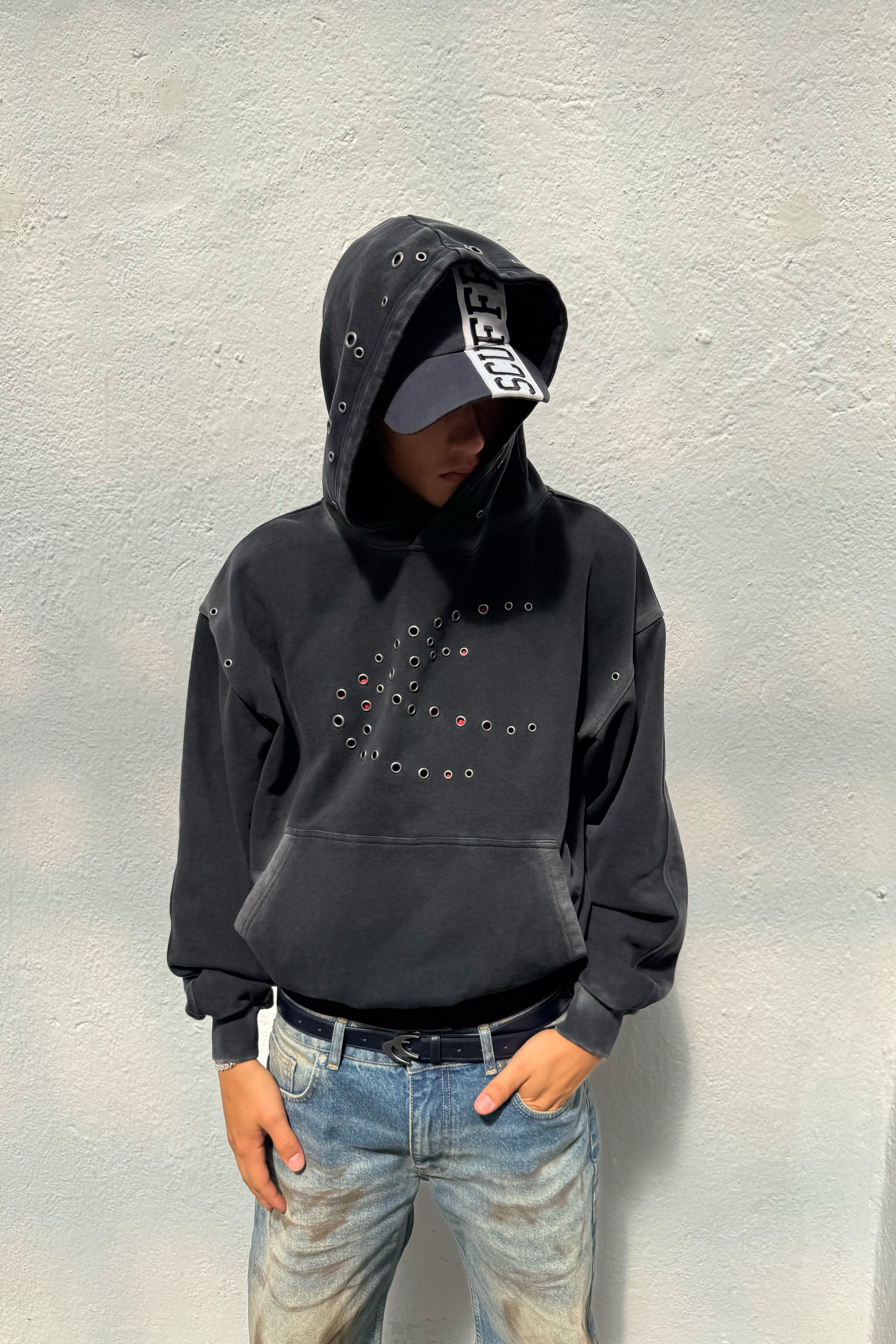 Washed Teal Metal Eyelet Hoodie