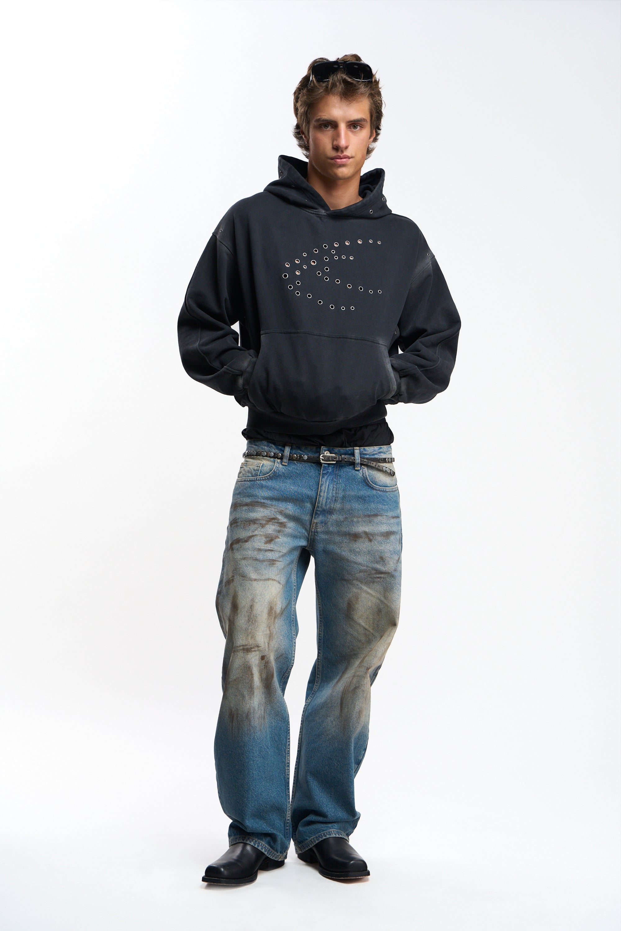 Washed Teal Metal Eyelet Hoodie