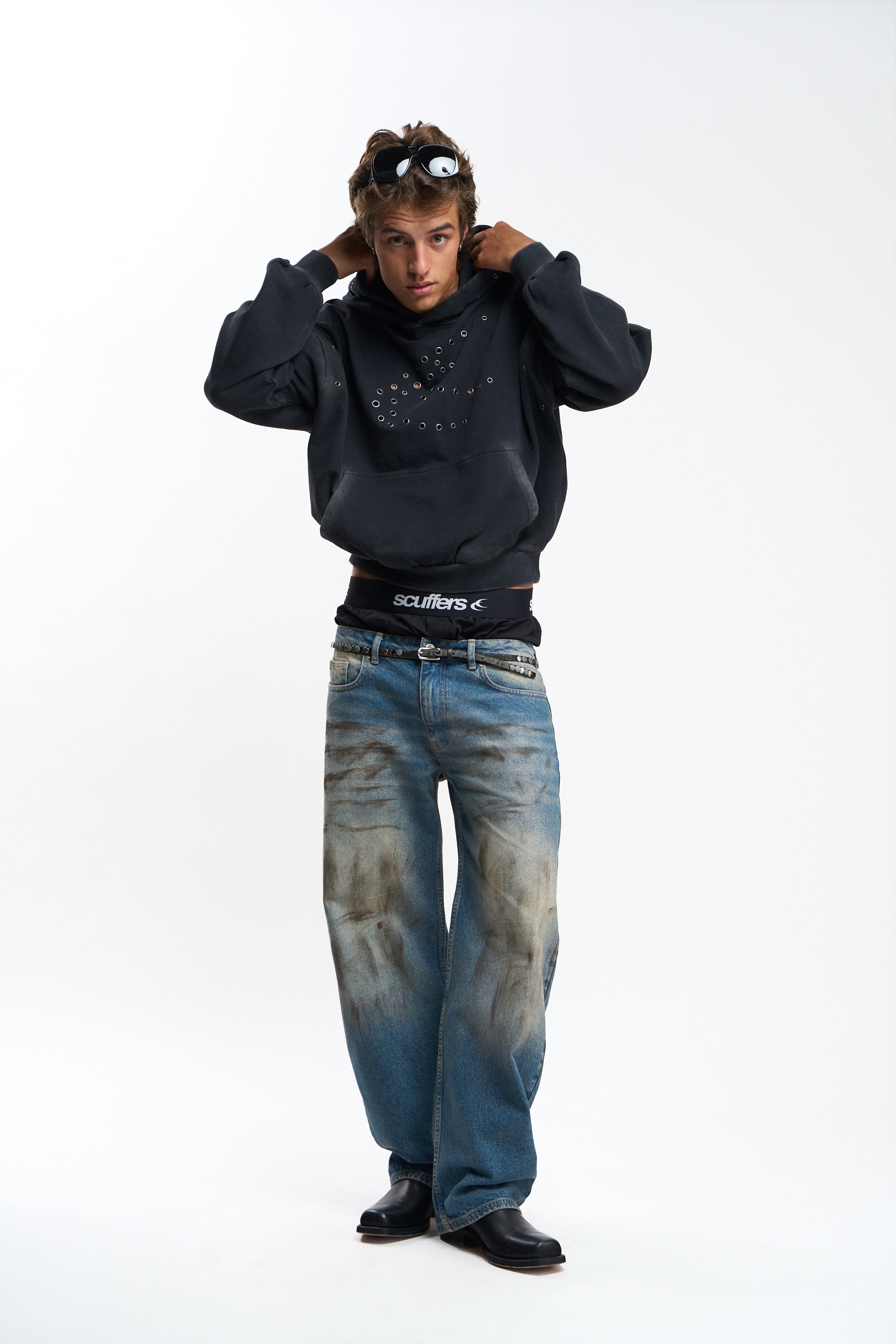 Washed Teal Metal Eyelet Hoodie