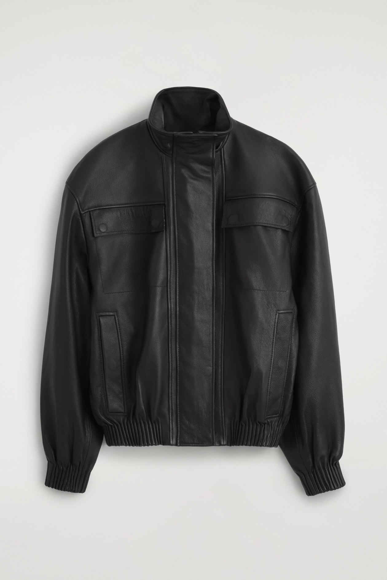 LEATHER MOCK-NECK BOMBER JACKET