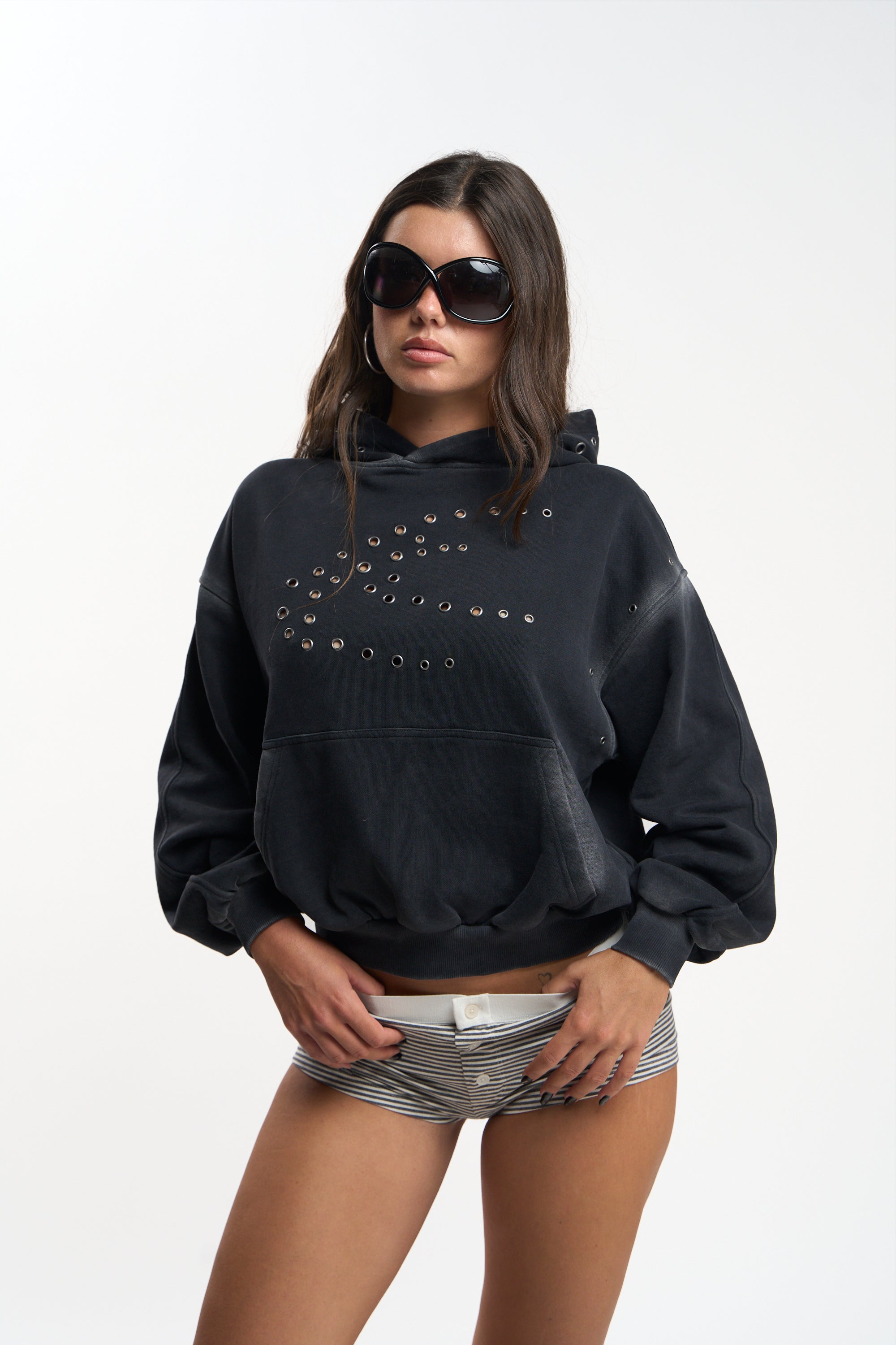 Washed Teal Metal Eyelet Hoodie