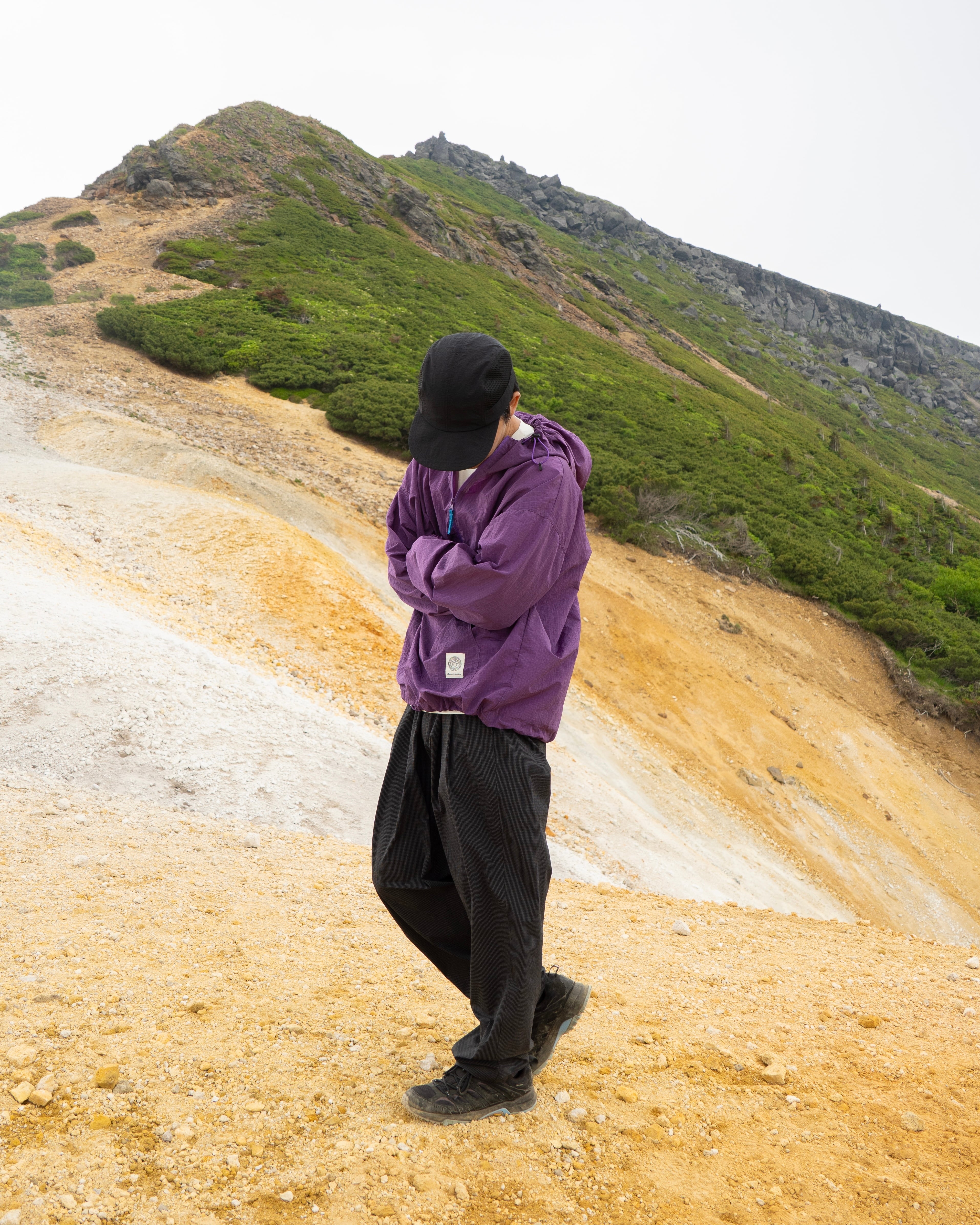 Half Zip Grid Anorak Hooded Windbreaker