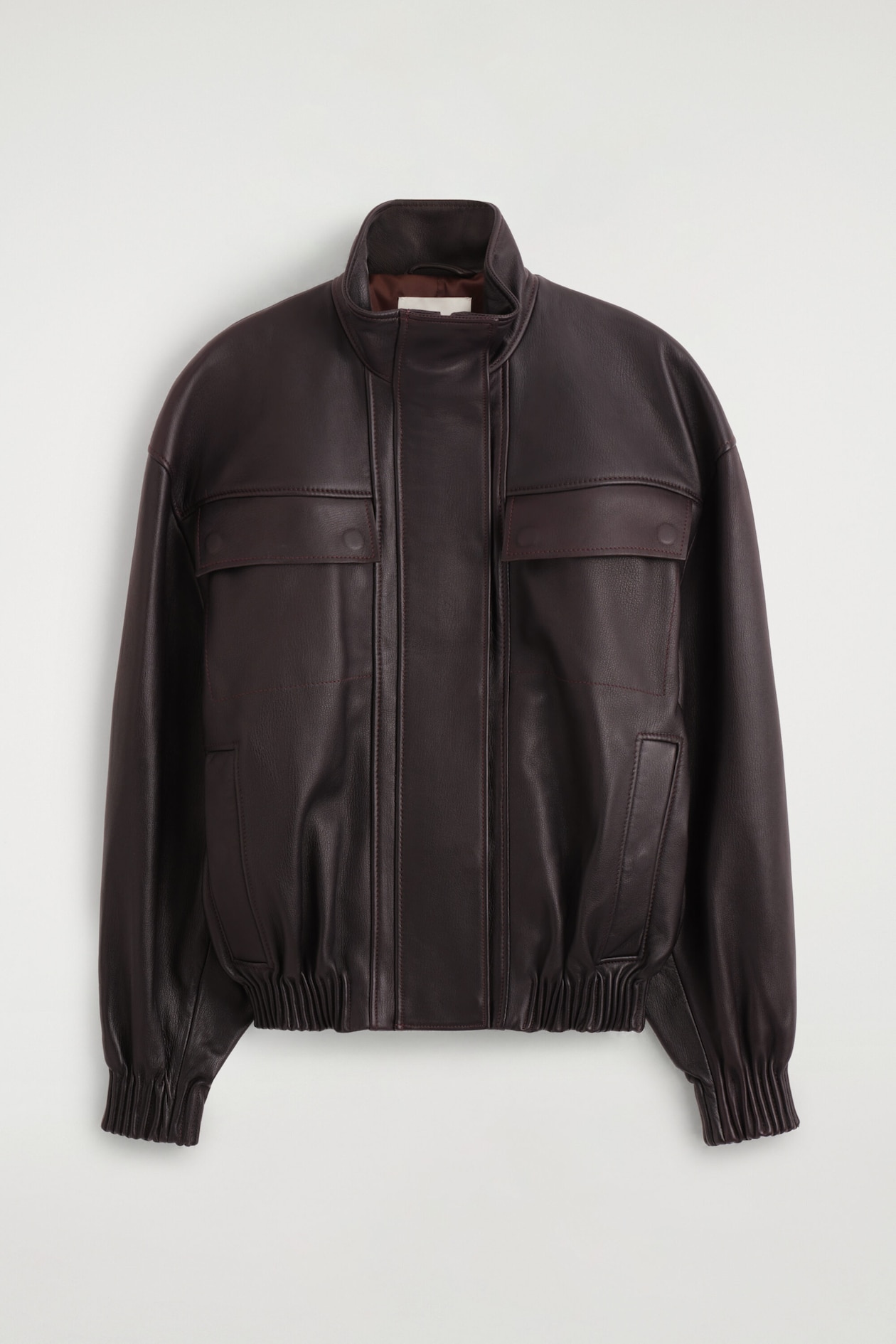 LEATHER MOCK-NECK BOMBER JACKET
