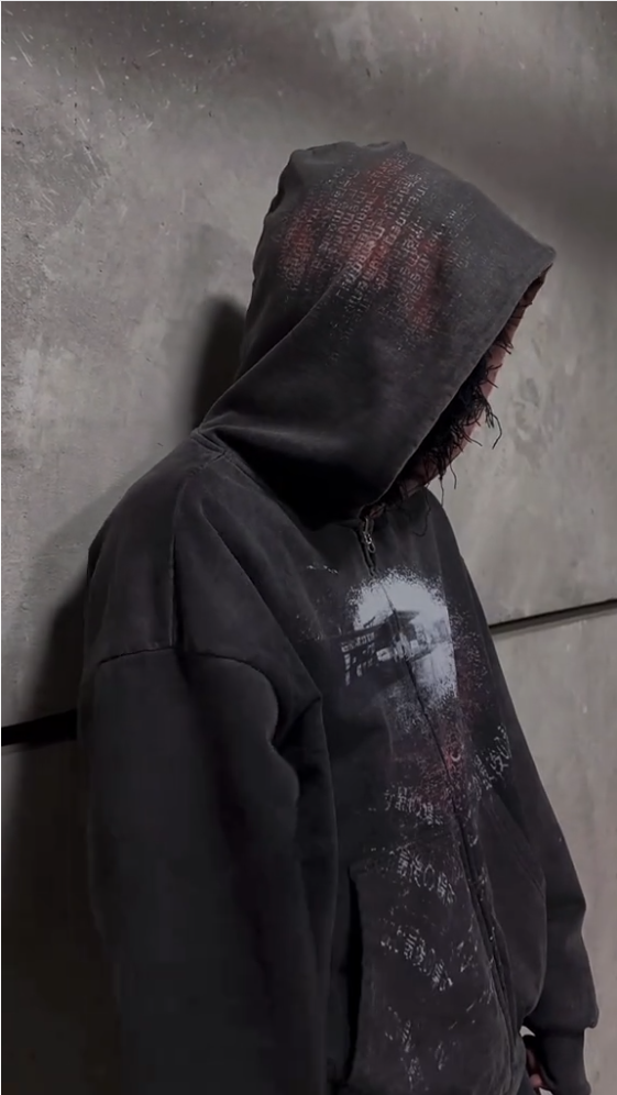 Reversible Washed Graphic Zip‑Up Hoodie