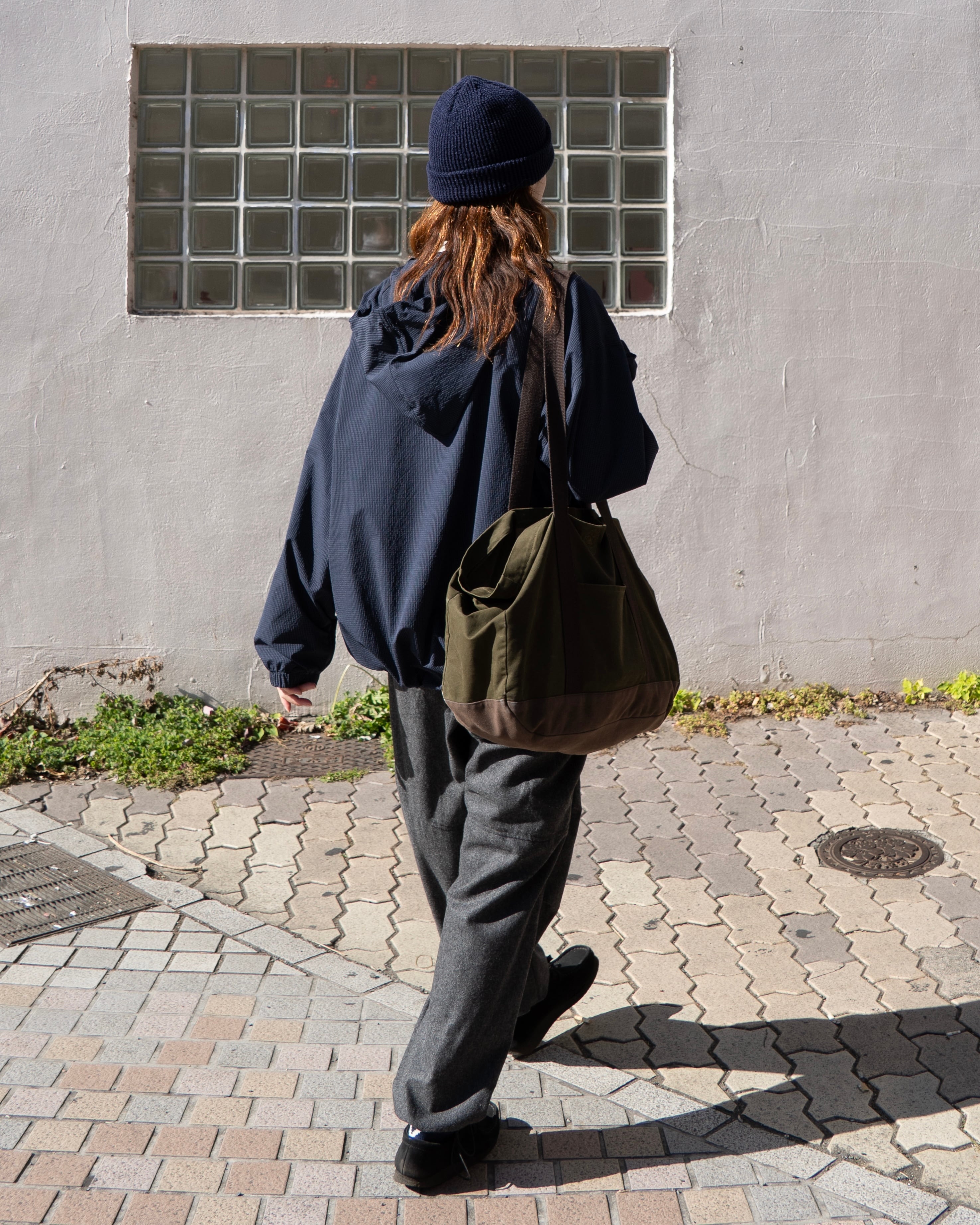 Half Zip Grid Anorak Hooded Windbreaker
