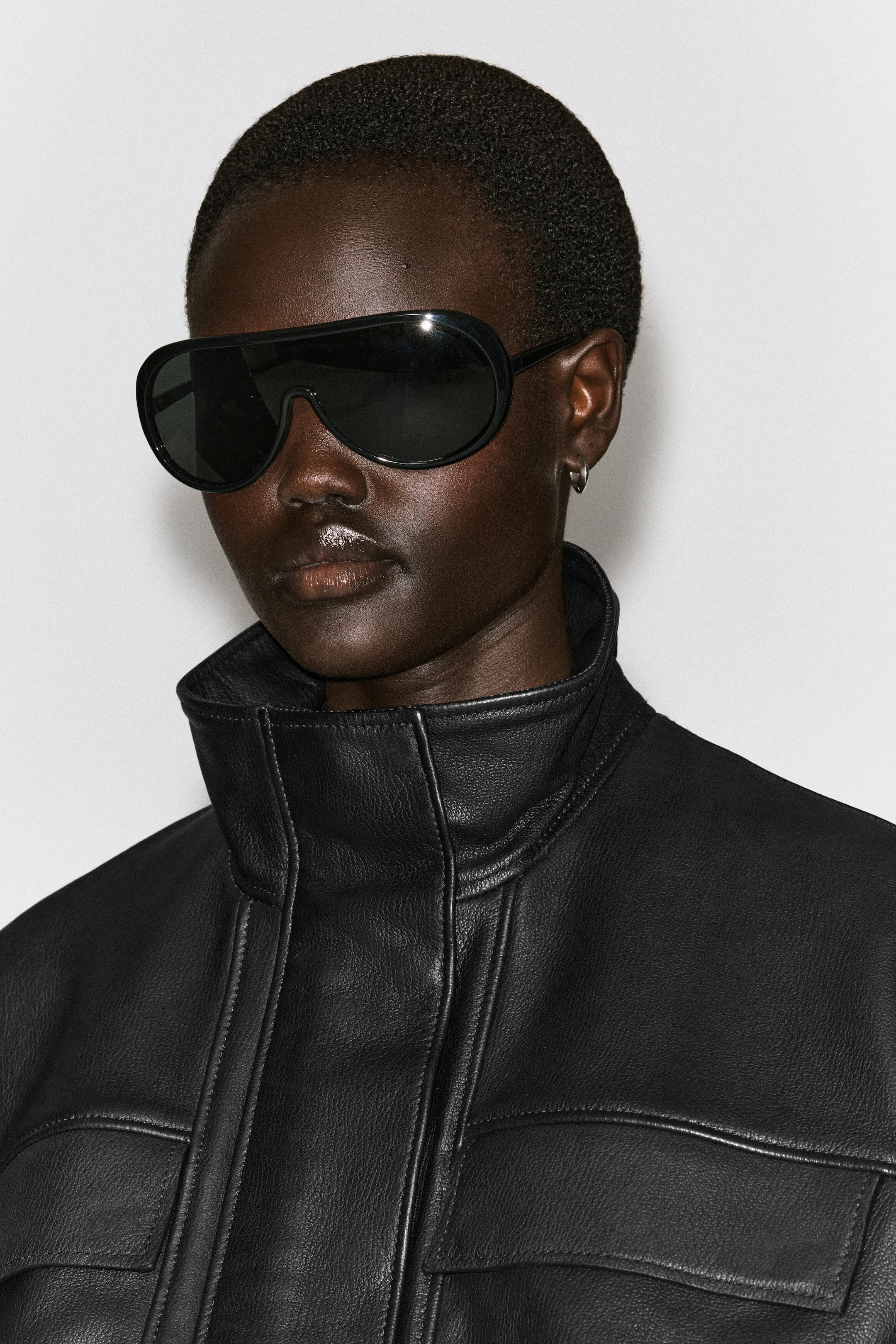 LEATHER MOCK-NECK BOMBER JACKET