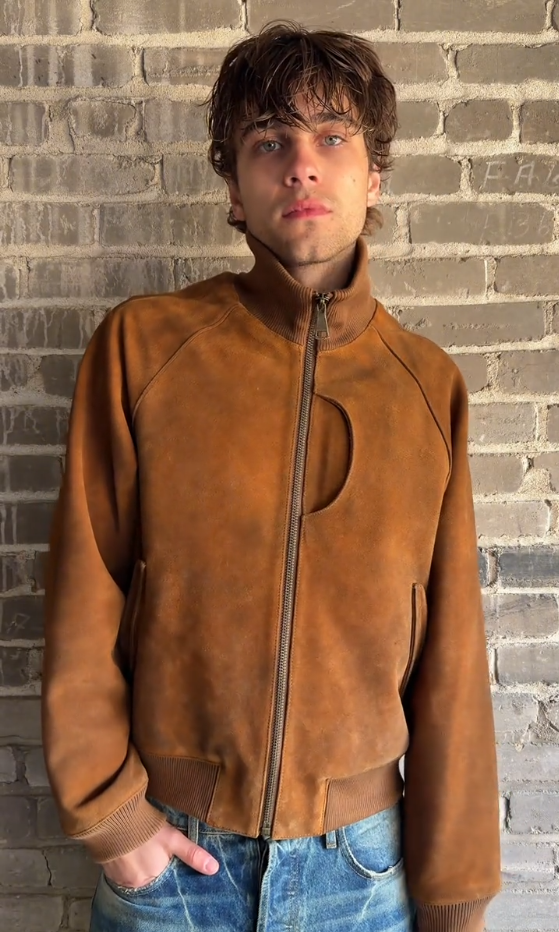 Men's Retro Suede Stand Collar Bomber Jacket