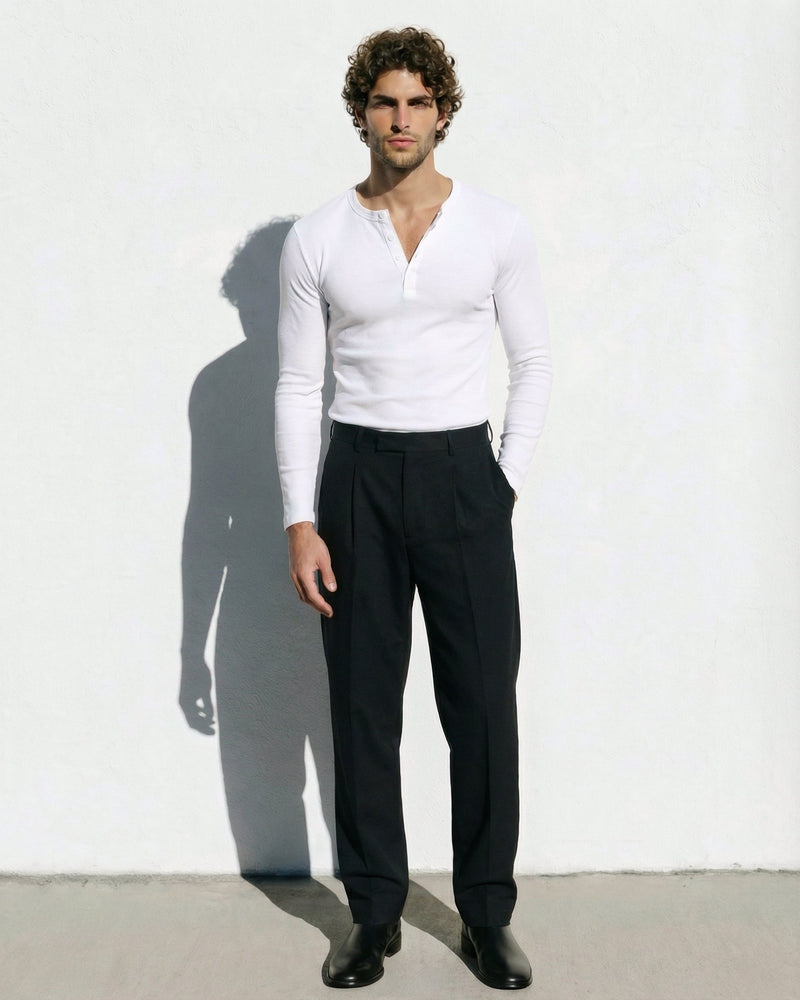 The Slim Crop Henley Longsleeve | White