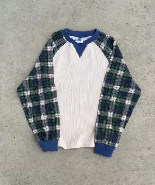 Waffle Patchwork Long Sleeve Top