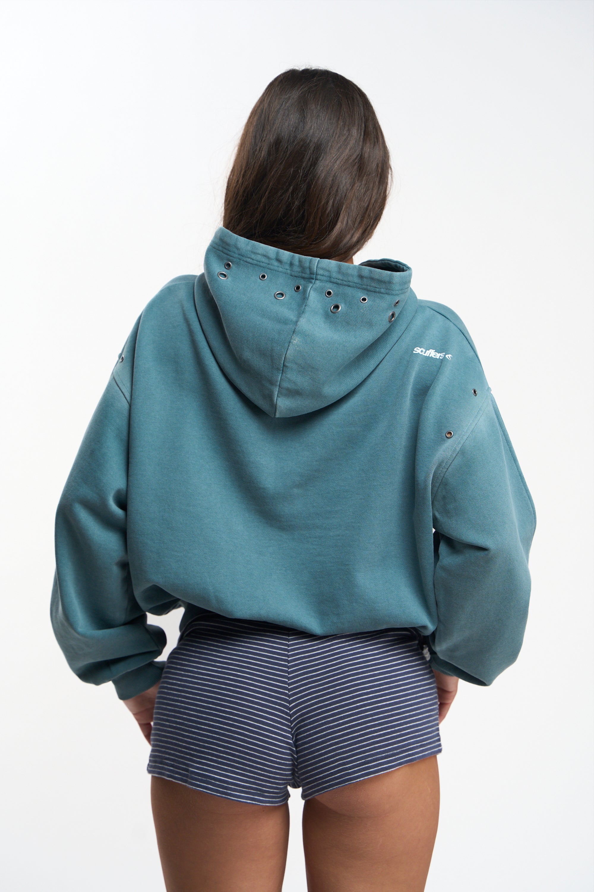 Washed Teal Metal Eyelet Hoodie