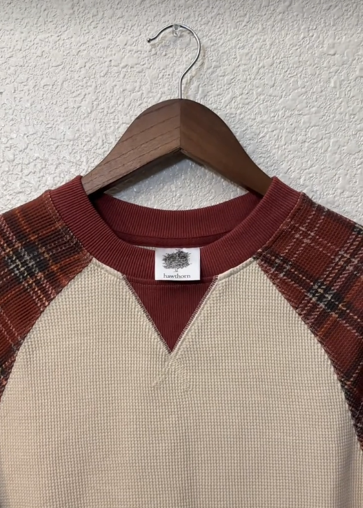 Waffle Patchwork Long Sleeve Top
