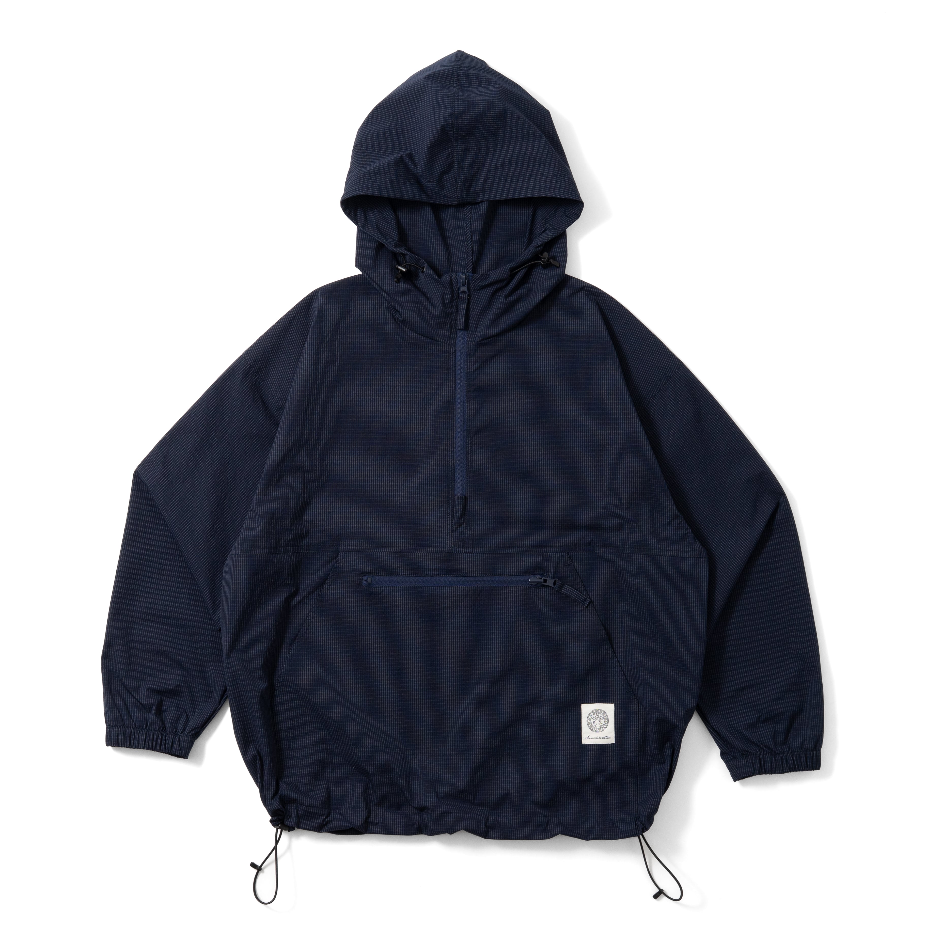 Half Zip Grid Anorak Hooded Windbreaker