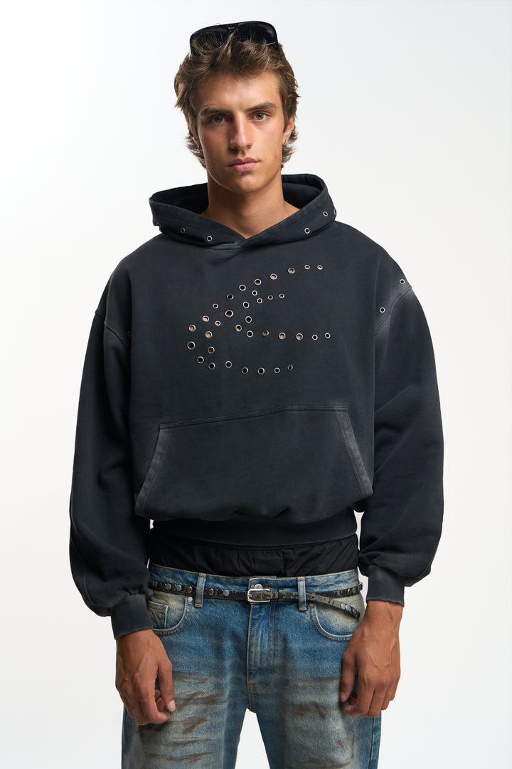 Washed Teal Metal Eyelet Hoodie