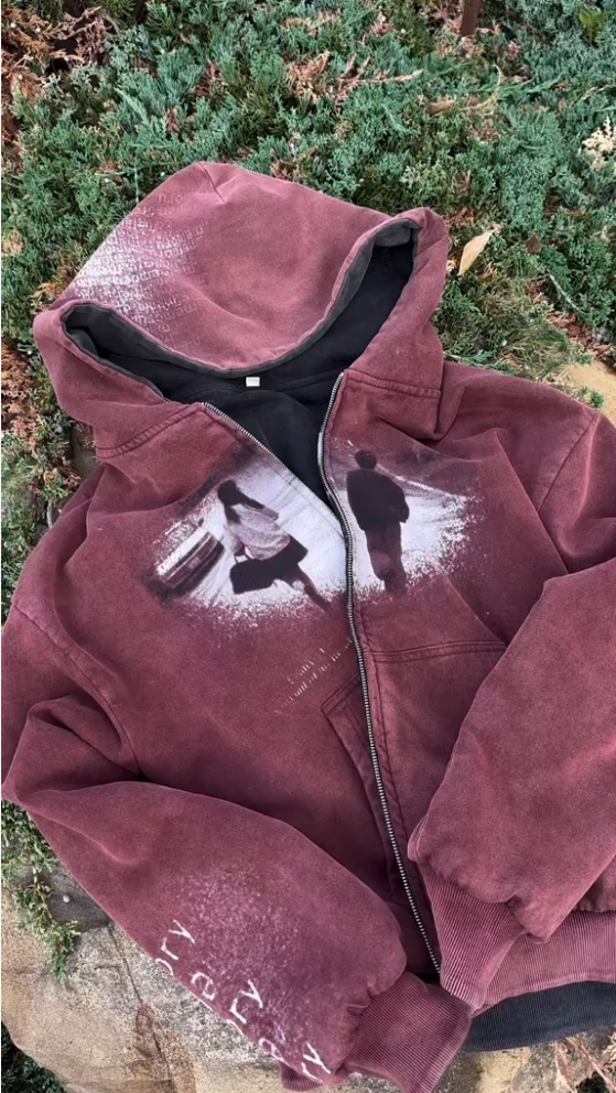 Reversible Washed Graphic Zip‑Up Hoodie