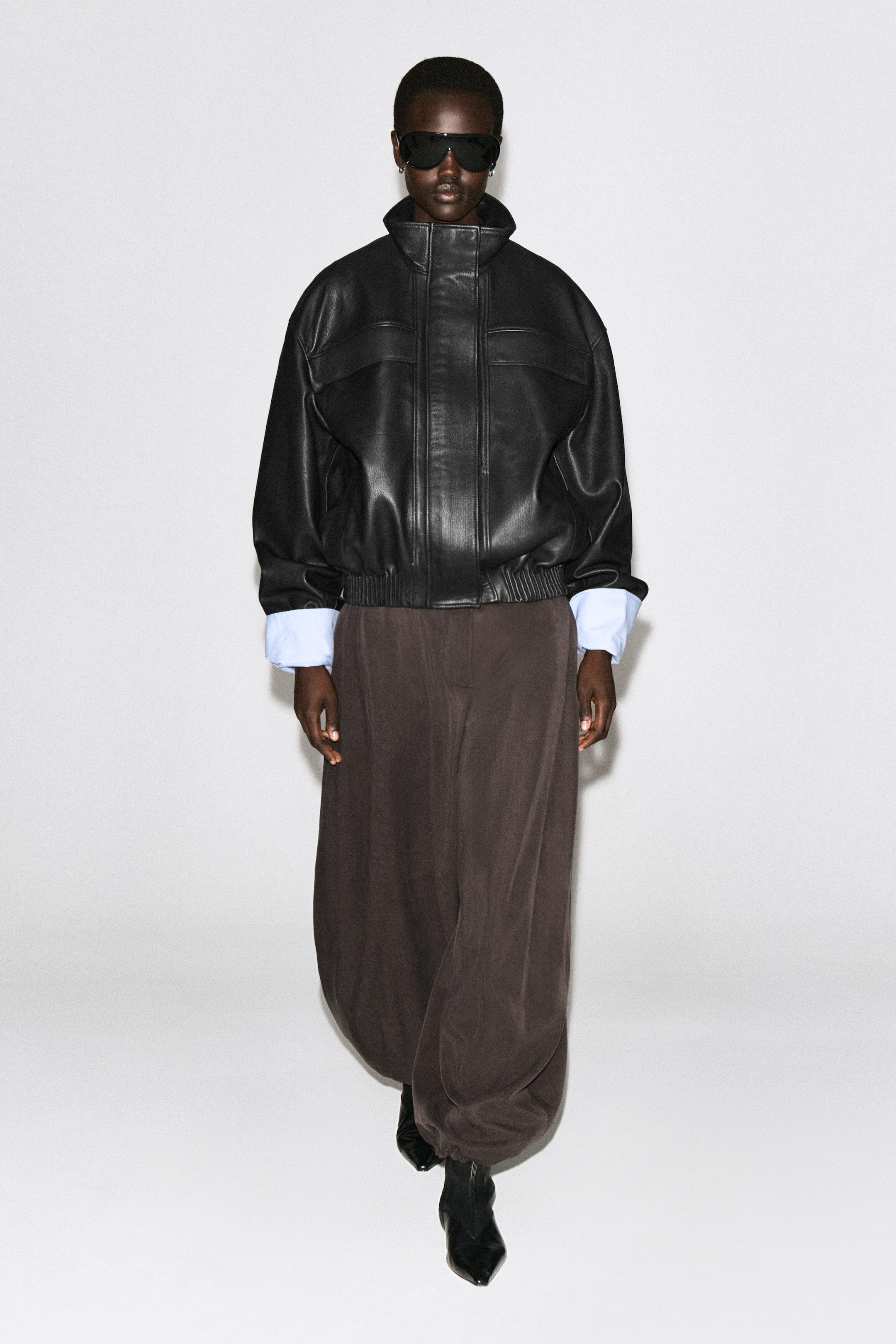 LEATHER MOCK-NECK BOMBER JACKET