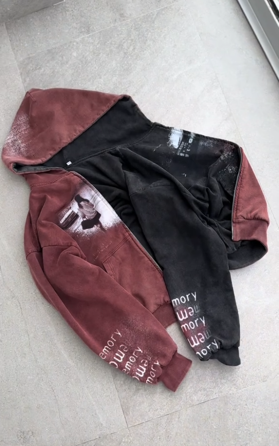 Reversible Washed Graphic Zip‑Up Hoodie