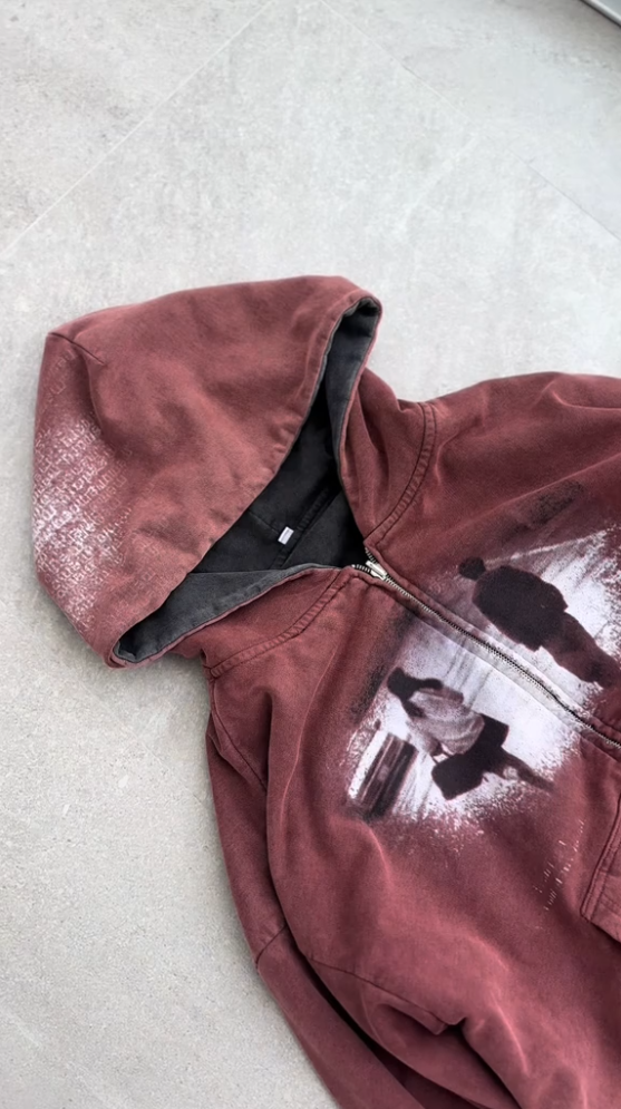 Reversible Washed Graphic Zip‑Up Hoodie