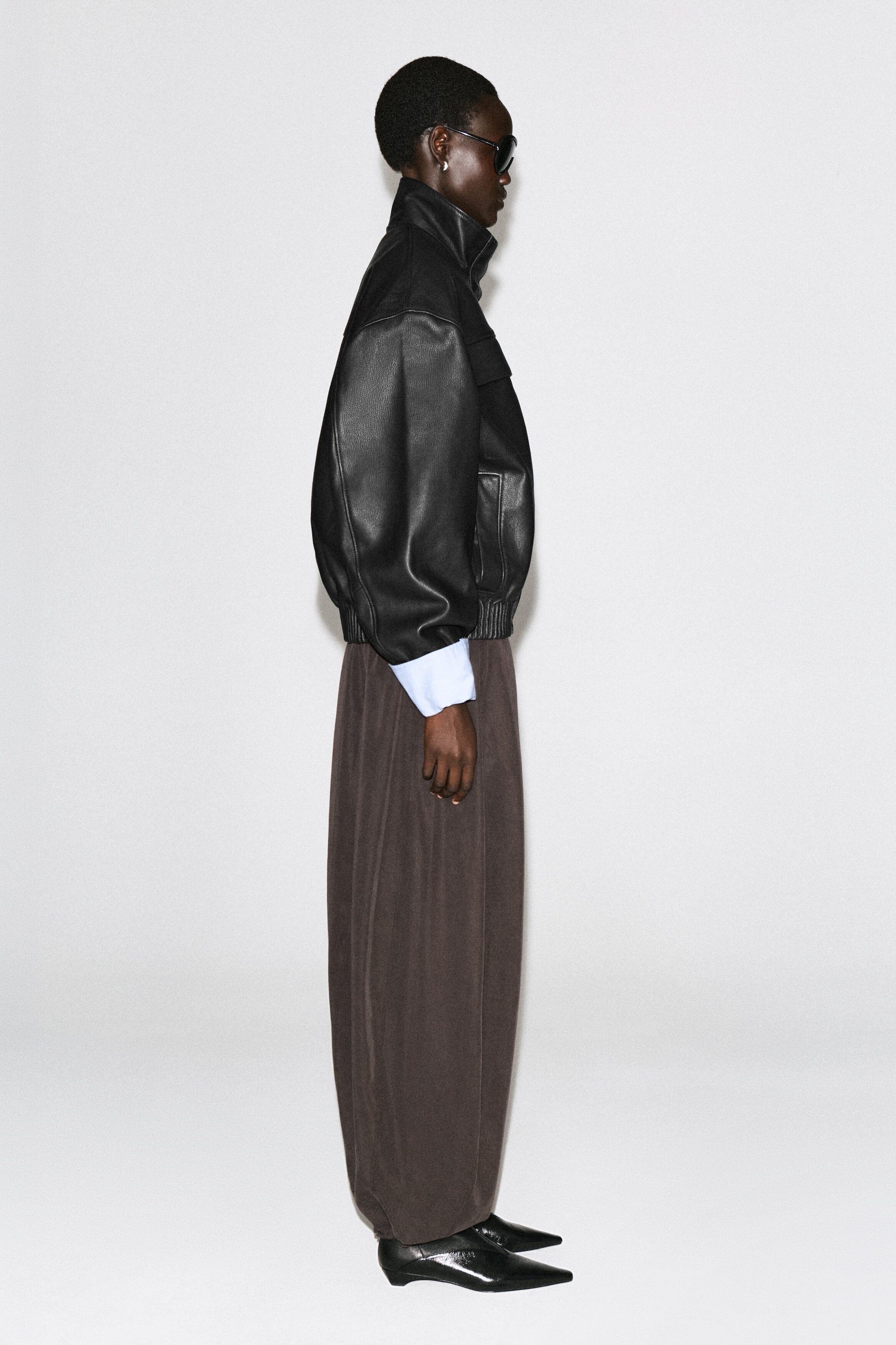LEATHER MOCK-NECK BOMBER JACKET