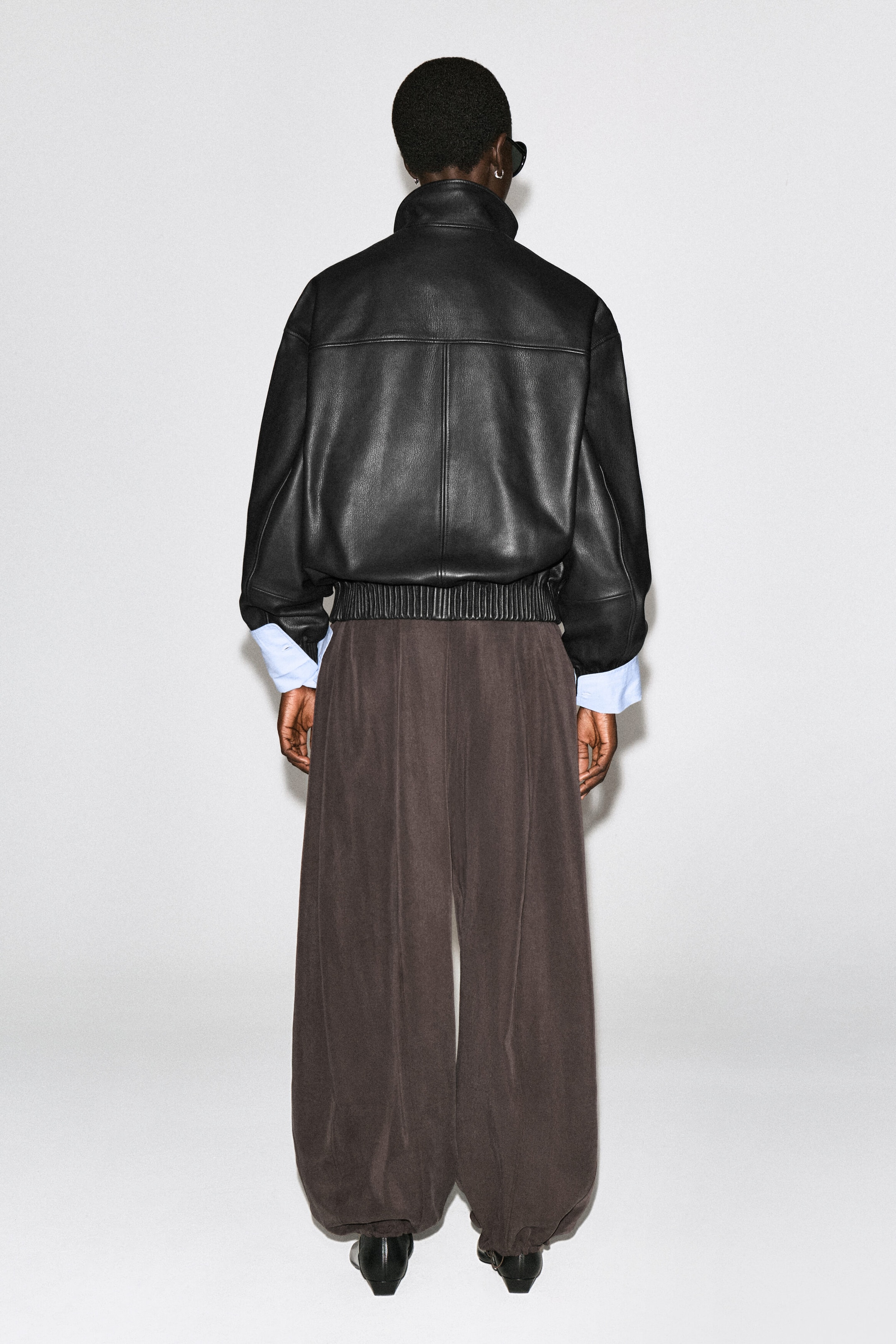 LEATHER MOCK-NECK BOMBER JACKET