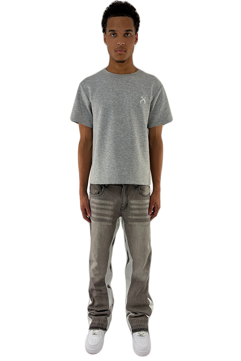 Vintage Grey Wash S Logo Patchwork Jogger Jeans