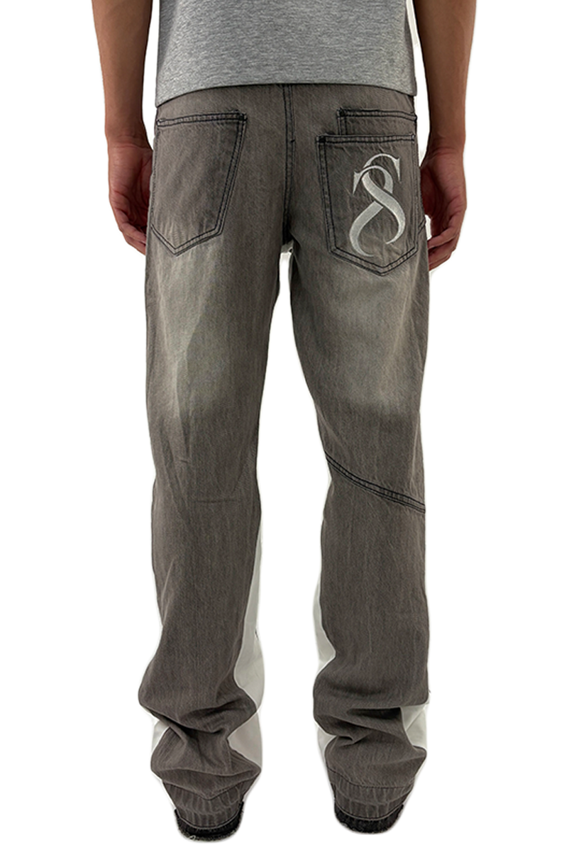 Vintage Grey Wash S Logo Patchwork Jogger Jeans