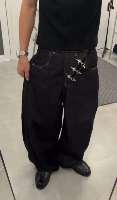 Silver Clasp Wide-Leg Jeans