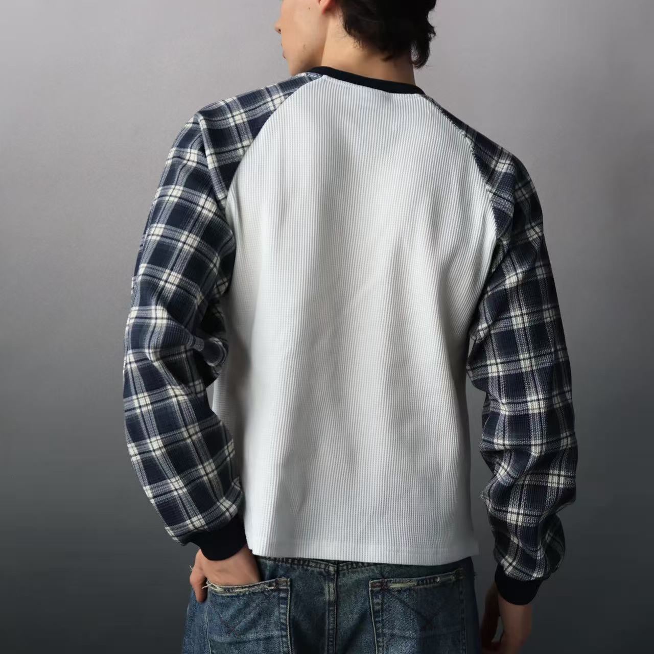 Waffle Patchwork Long Sleeve Top