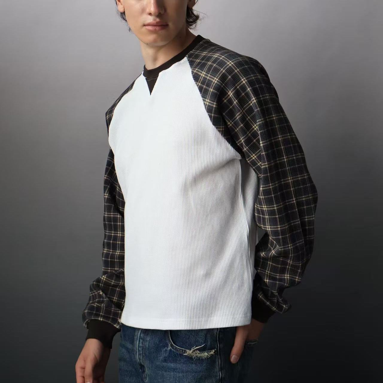 Waffle Patchwork Long Sleeve Top