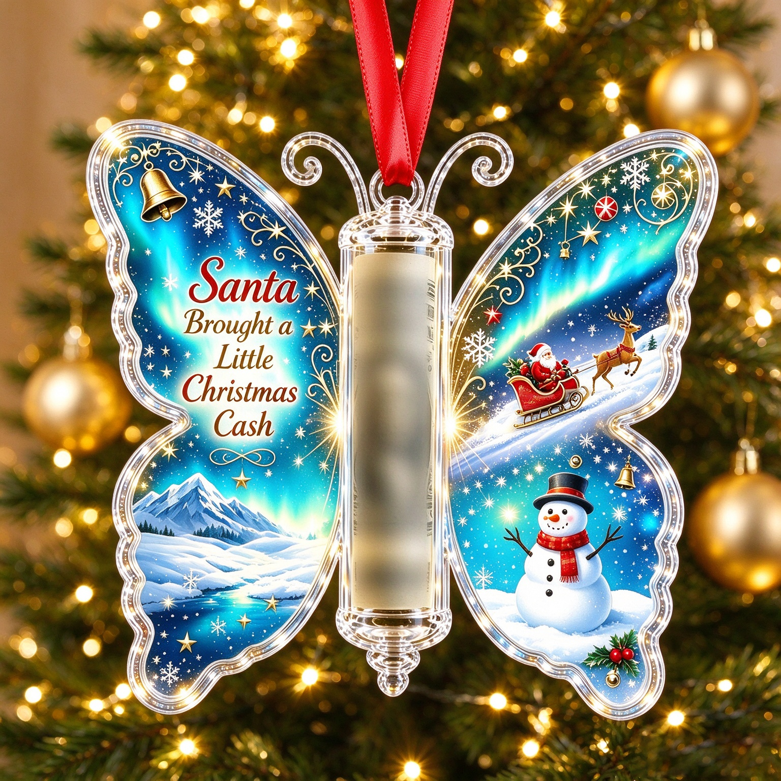 Christmas Butterfly Money Holder Ornament | Acrylic Christmas Cash Gift Ornament, Santa Brings Cash Keepsake Hanging Decoration