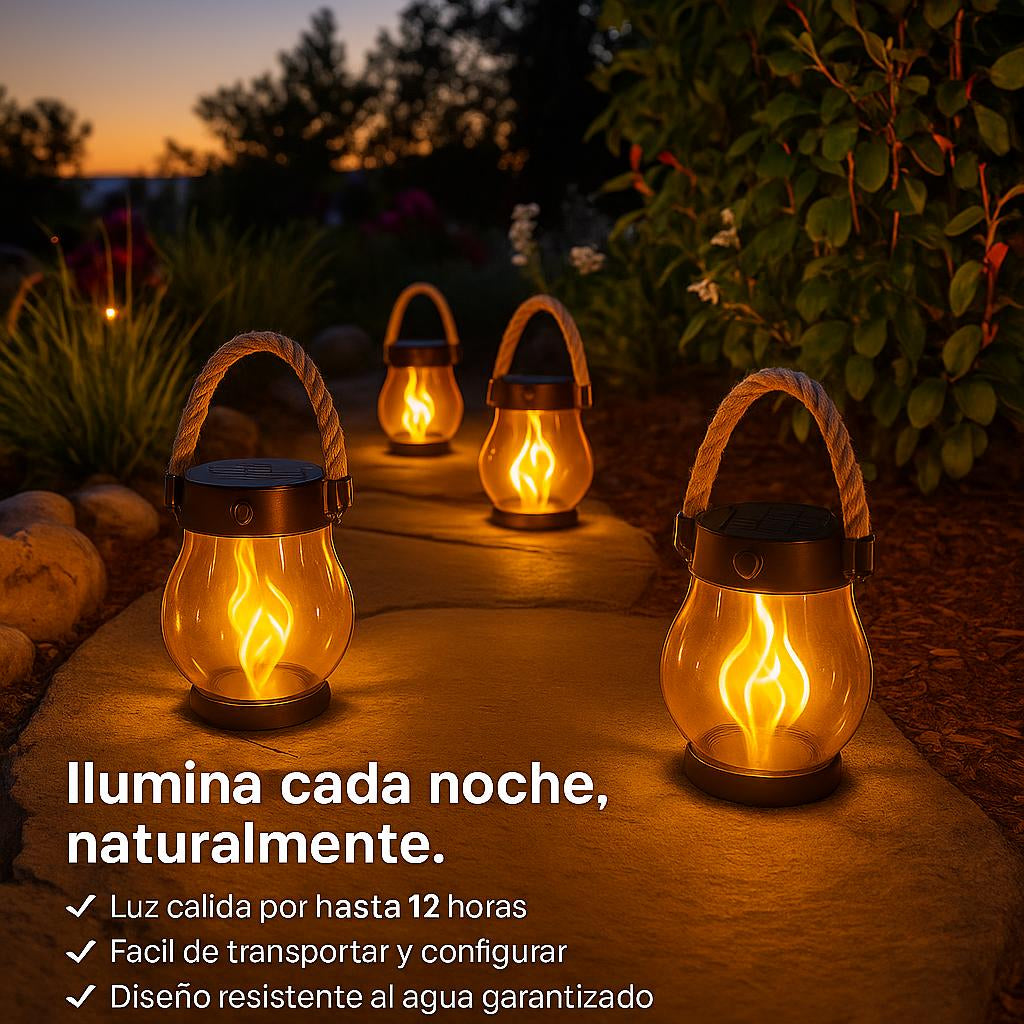 Linterna solar con efecto de llama real