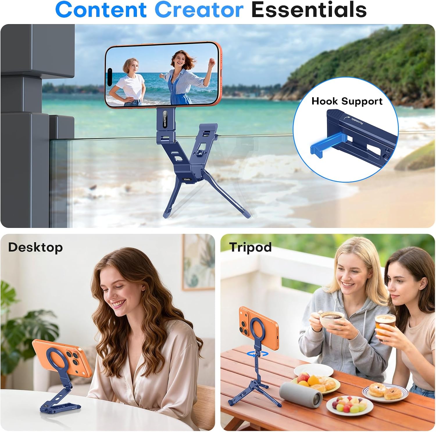 Portable Foldable Mini Phone Tripod Stand, 360° Rotation Adjustable Pocket Cell Phone Holder for Selfie Vlog Recording