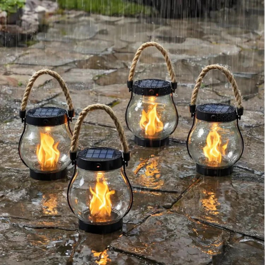 Linterna solar con efecto de llama real