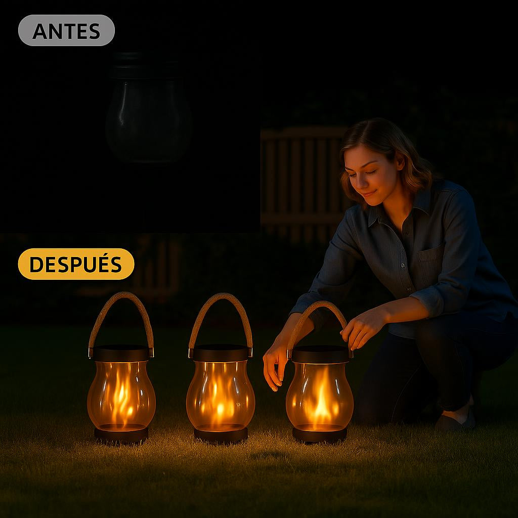 Linterna solar con efecto de llama real
